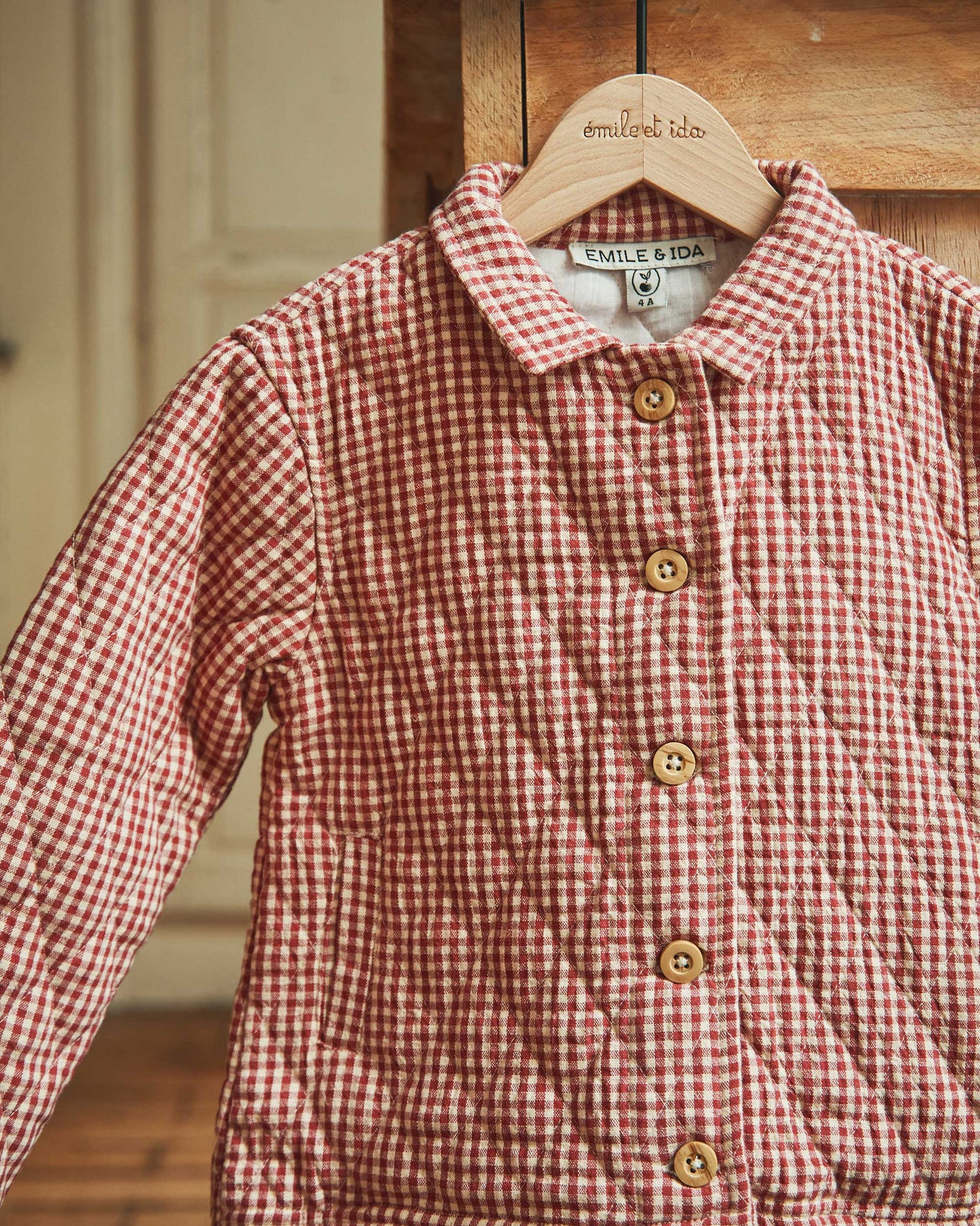 Raspberry gingham quilted jacket