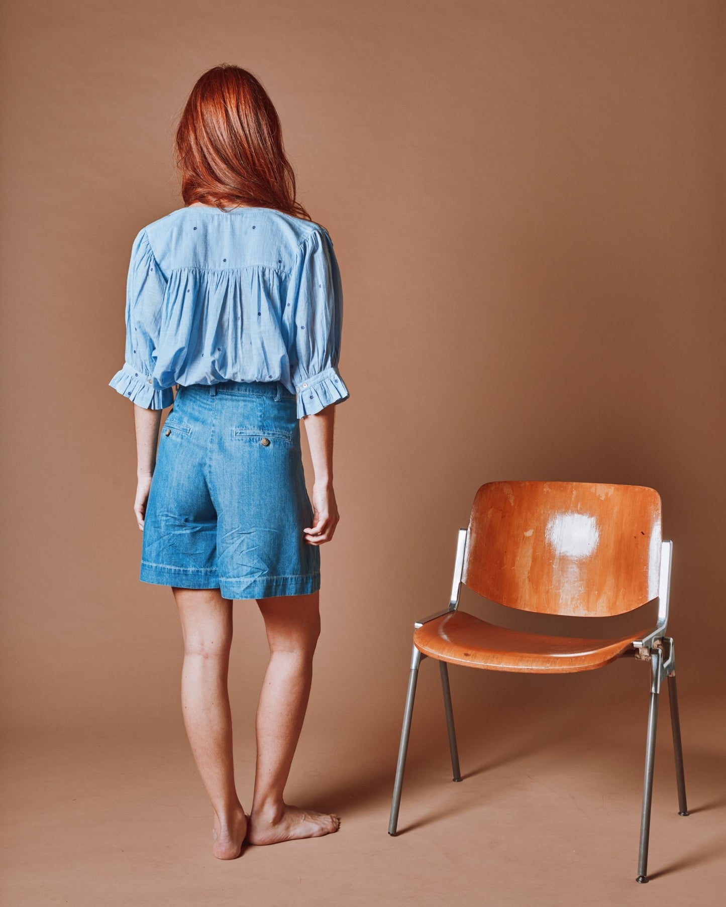 Blouse - Brodée fleurs khadi bleu