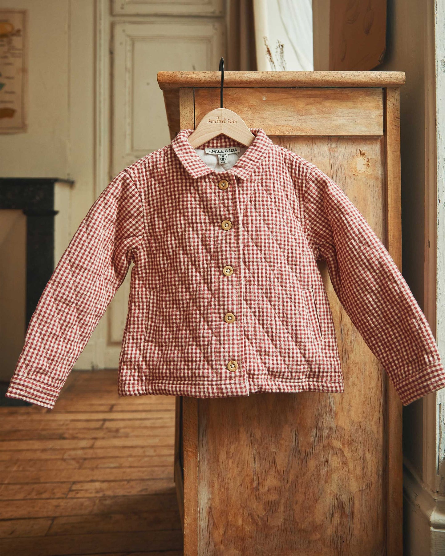 Raspberry gingham quilted jacket
