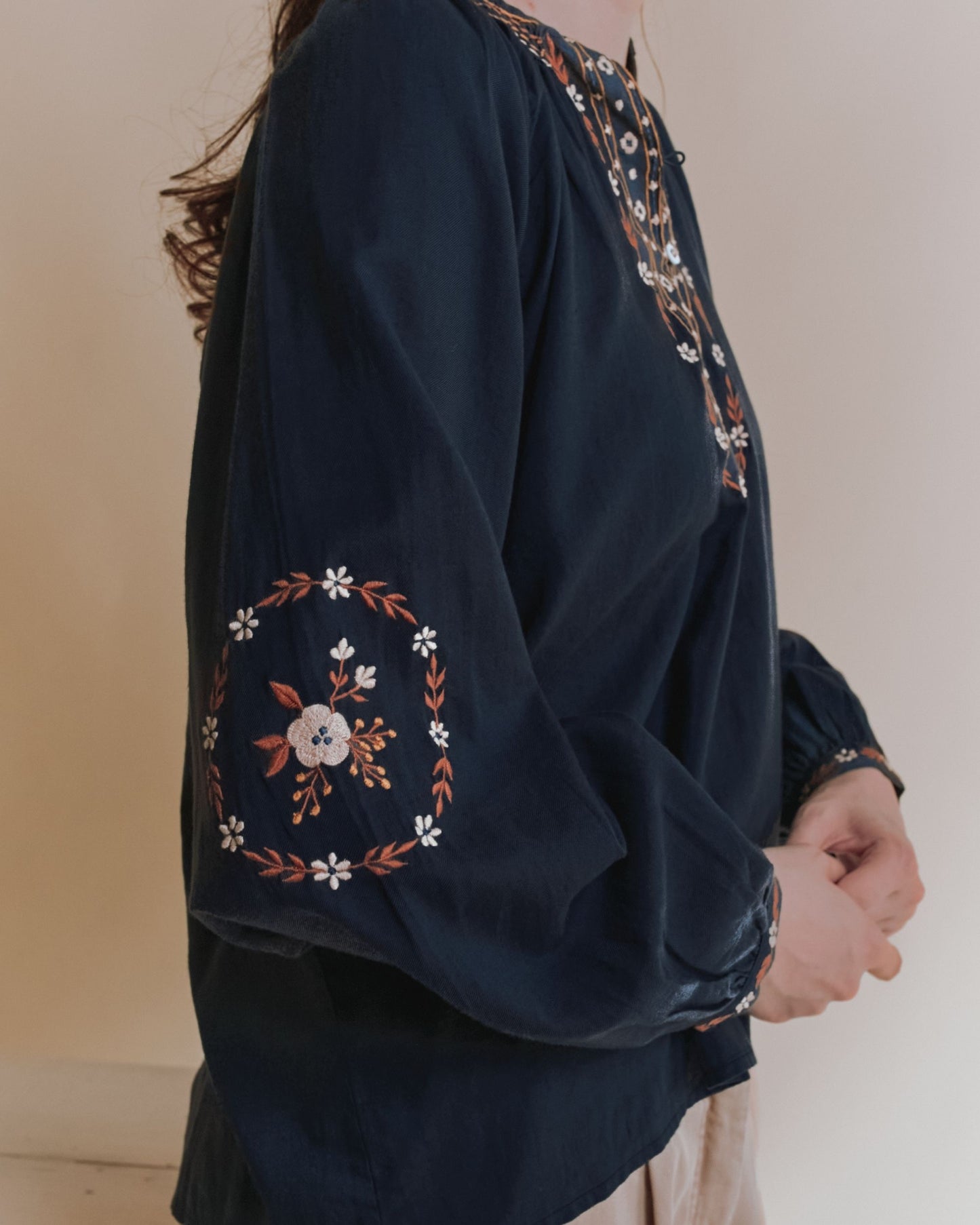 Blouse - Brodée ethnique gris anthracite
