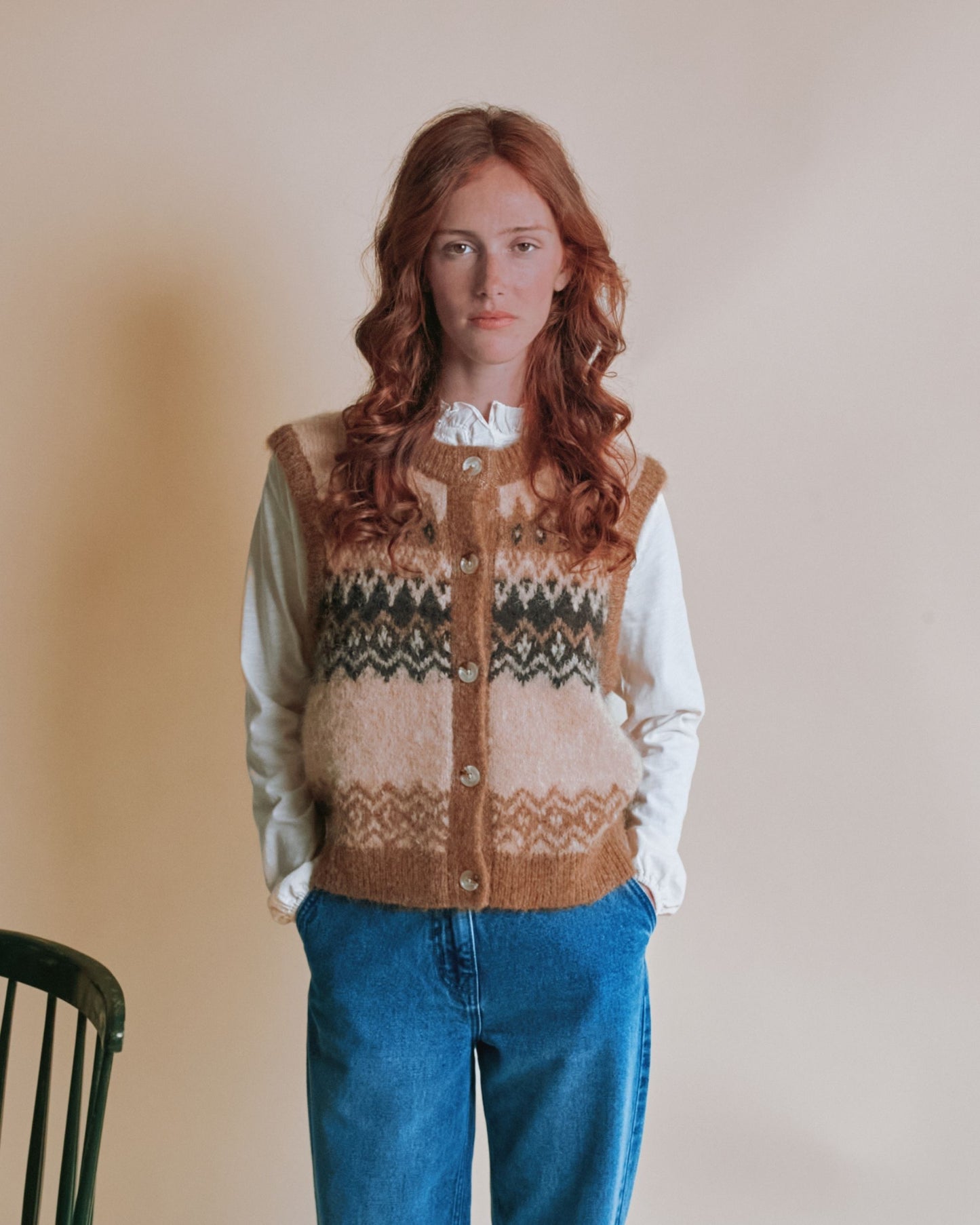 Cardigan sans manches - Jacquard beige