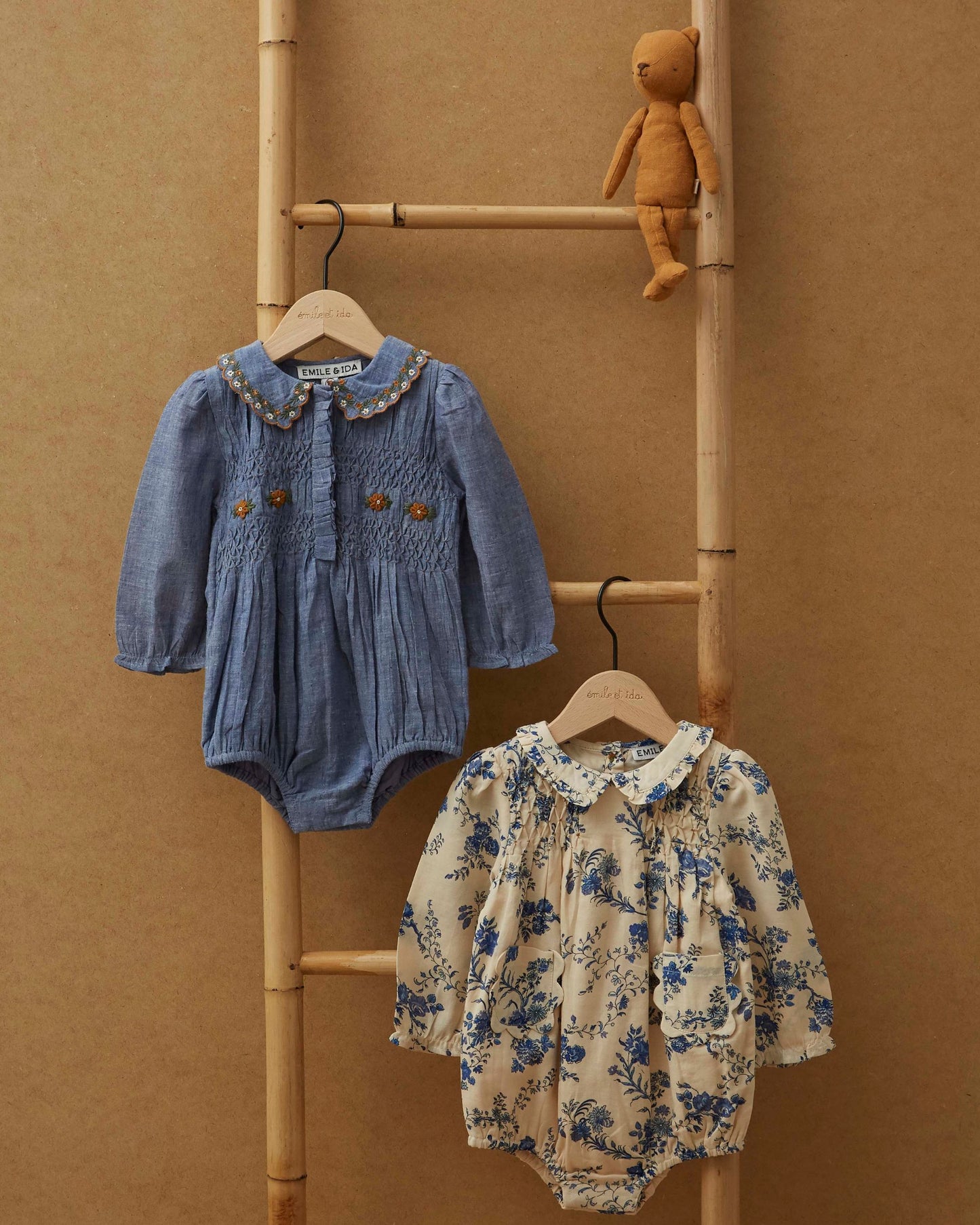 Combibloomer smocké brodé chambray