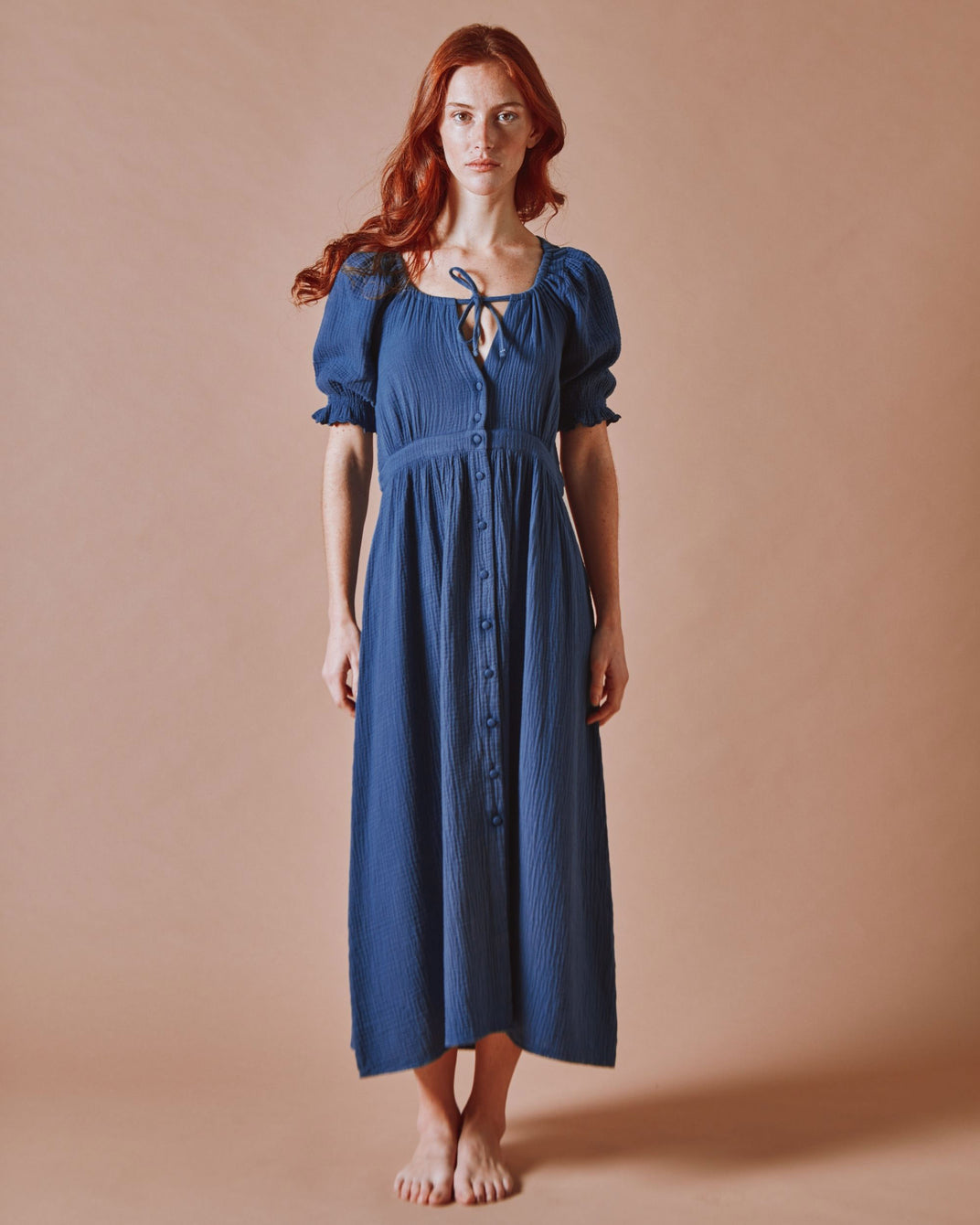 Robe longue - Gaze de coton marine