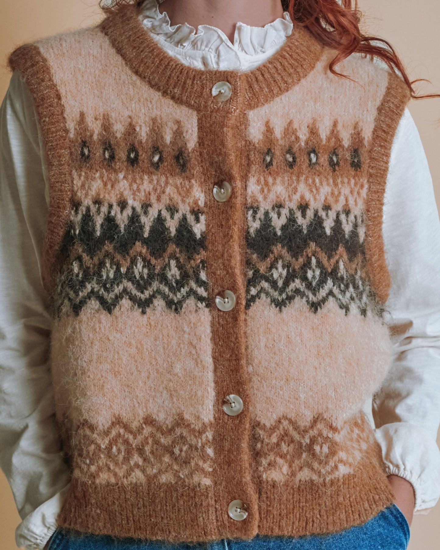 Cardigan sans manches - Jacquard beige