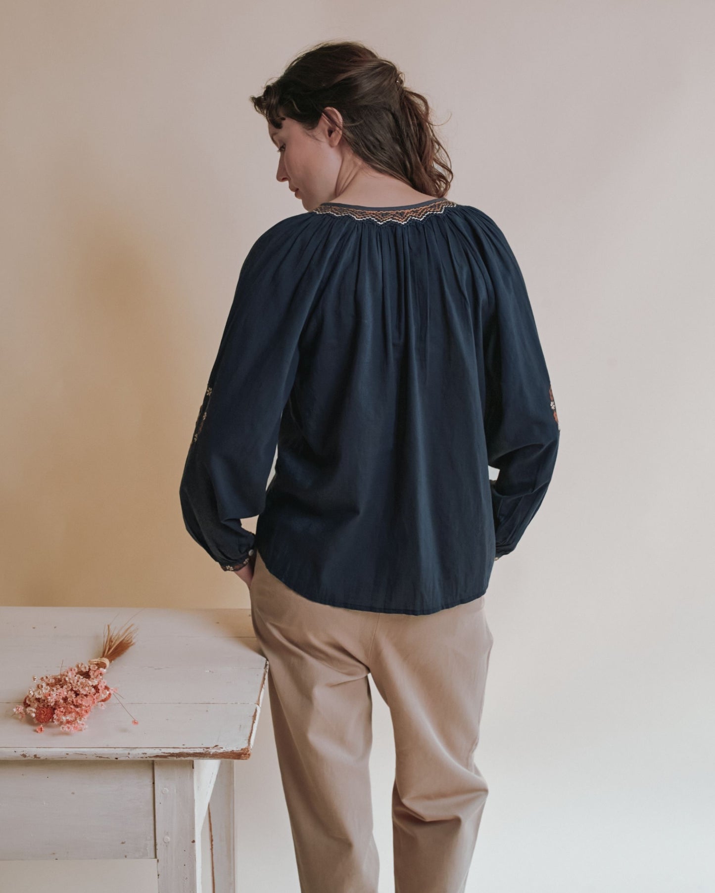 Blouse - Brodée ethnique gris anthracite