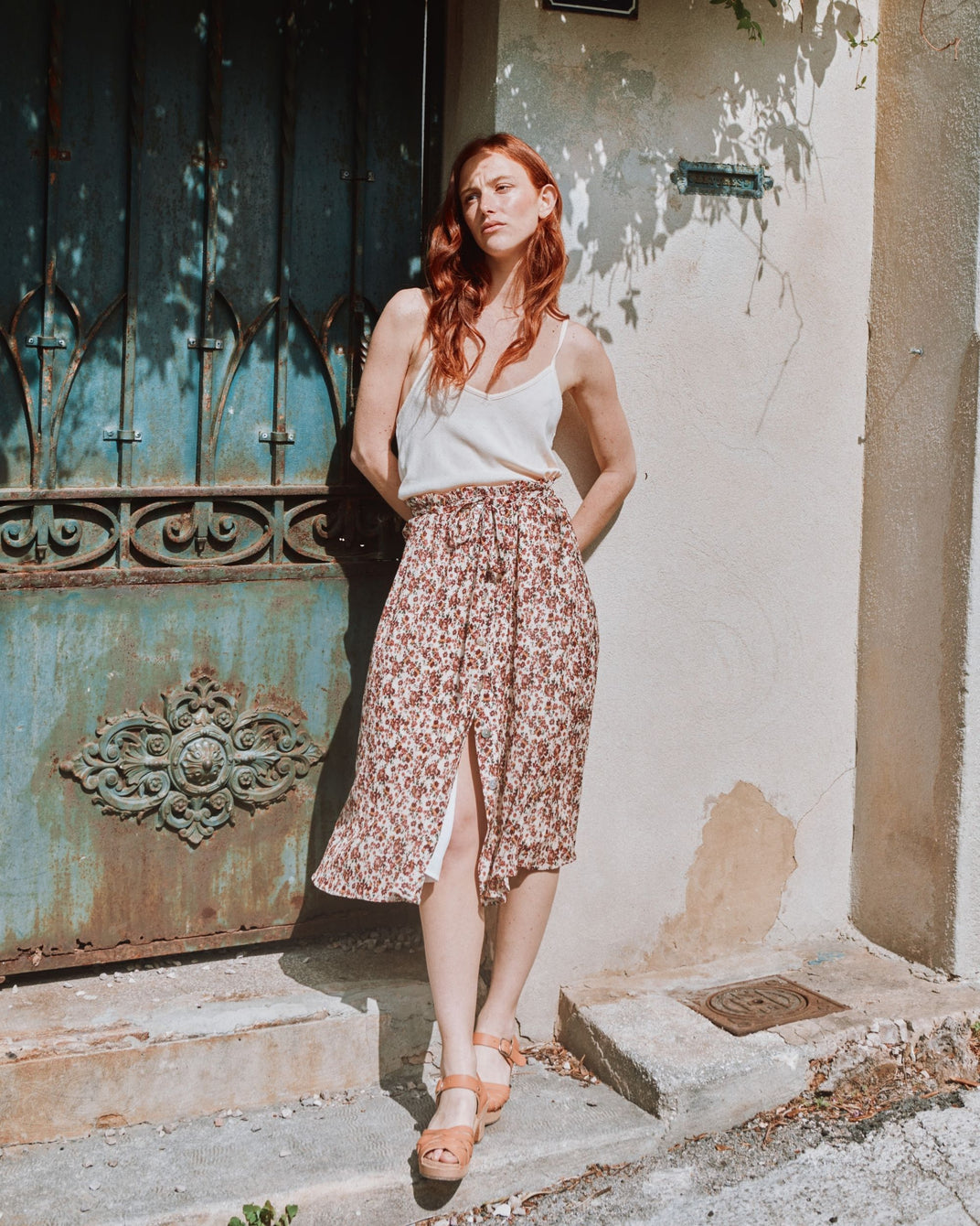 Cream modal pointelle tank top