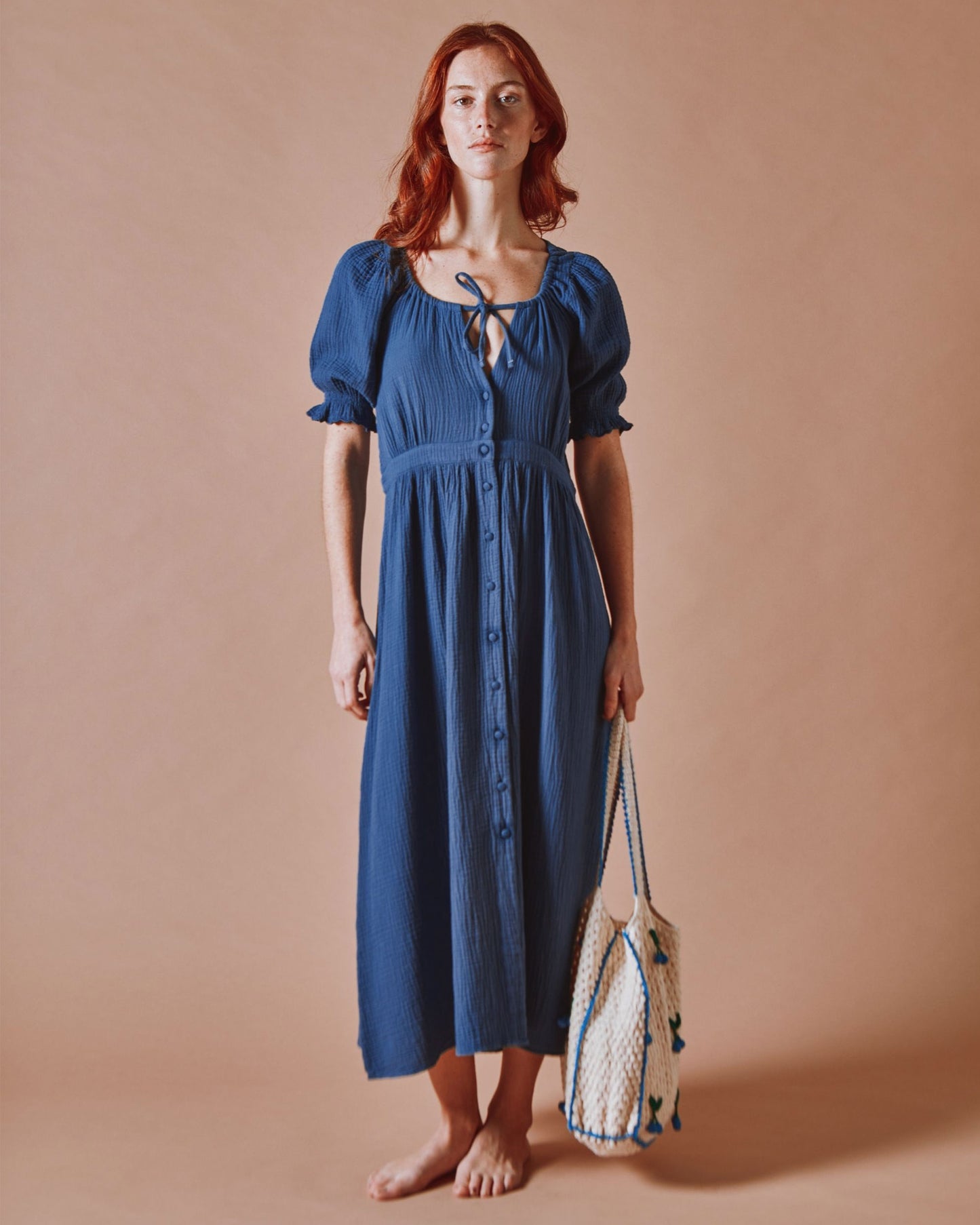 Robe longue - Gaze de coton marine