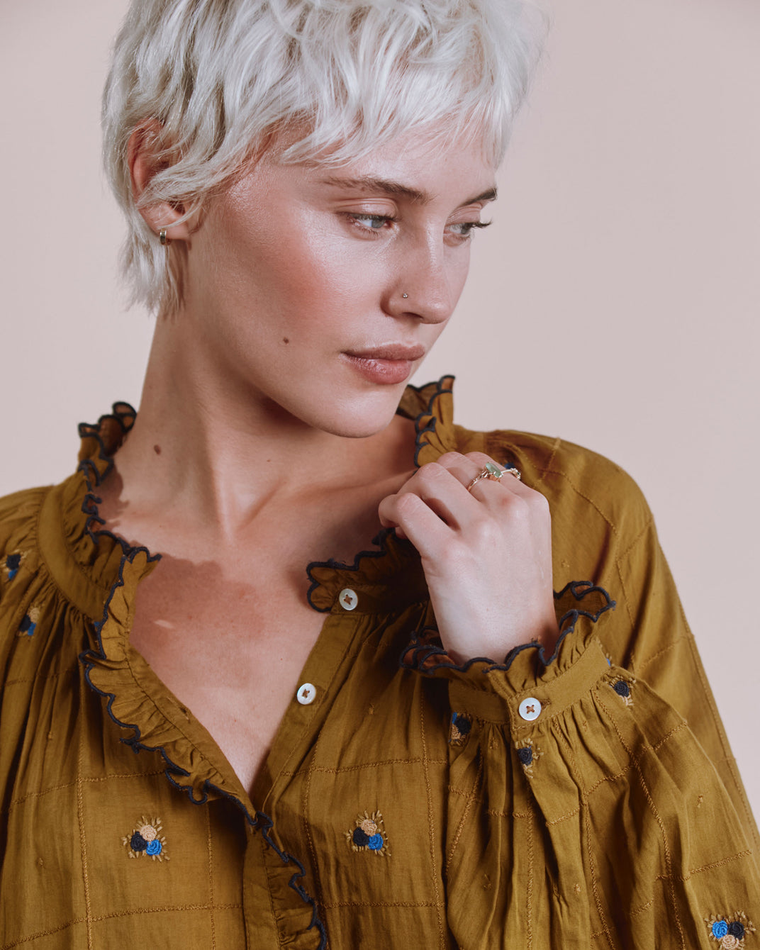 Blouse - Vintage brodée olive