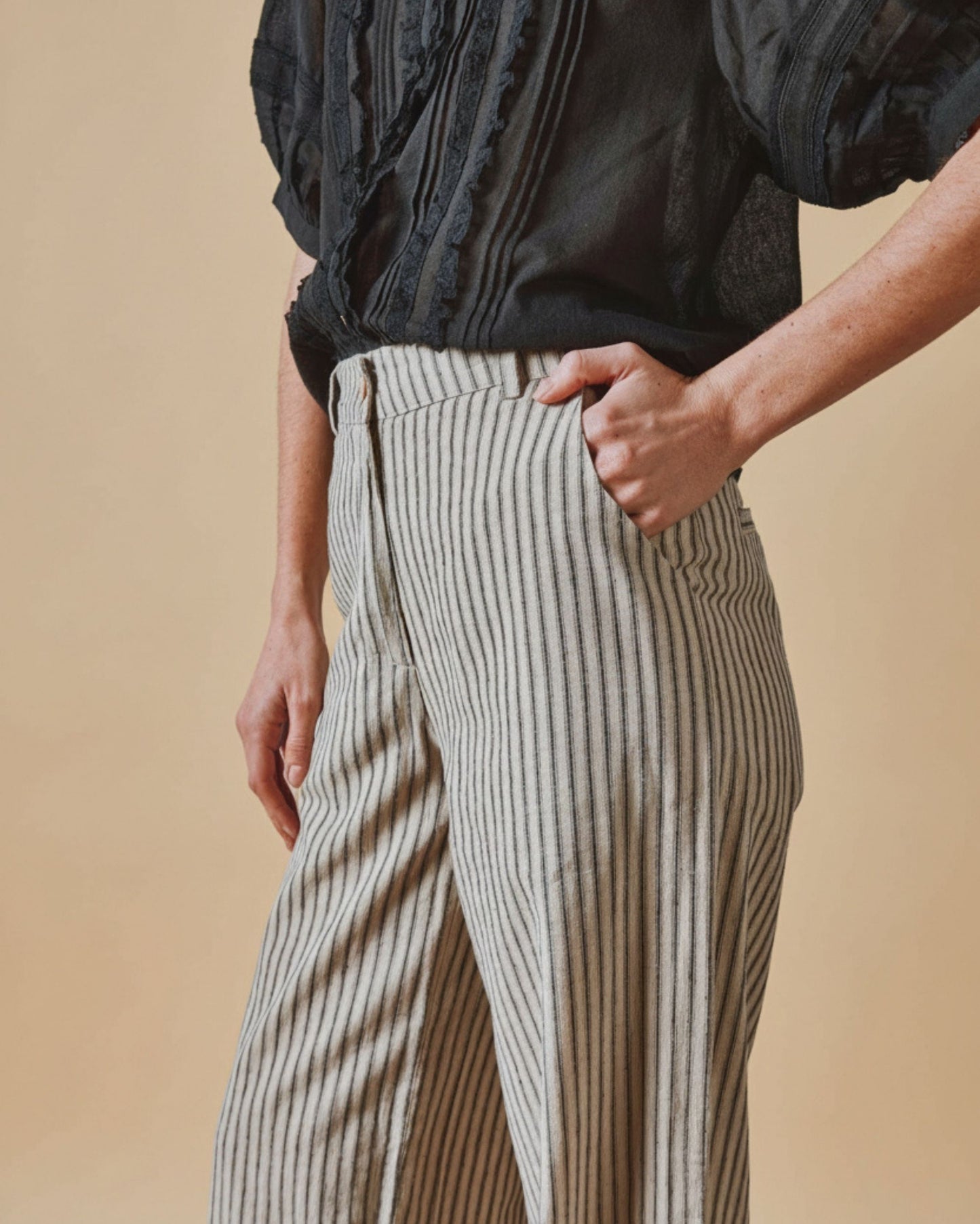 Pantalon - Rayé écru et noir