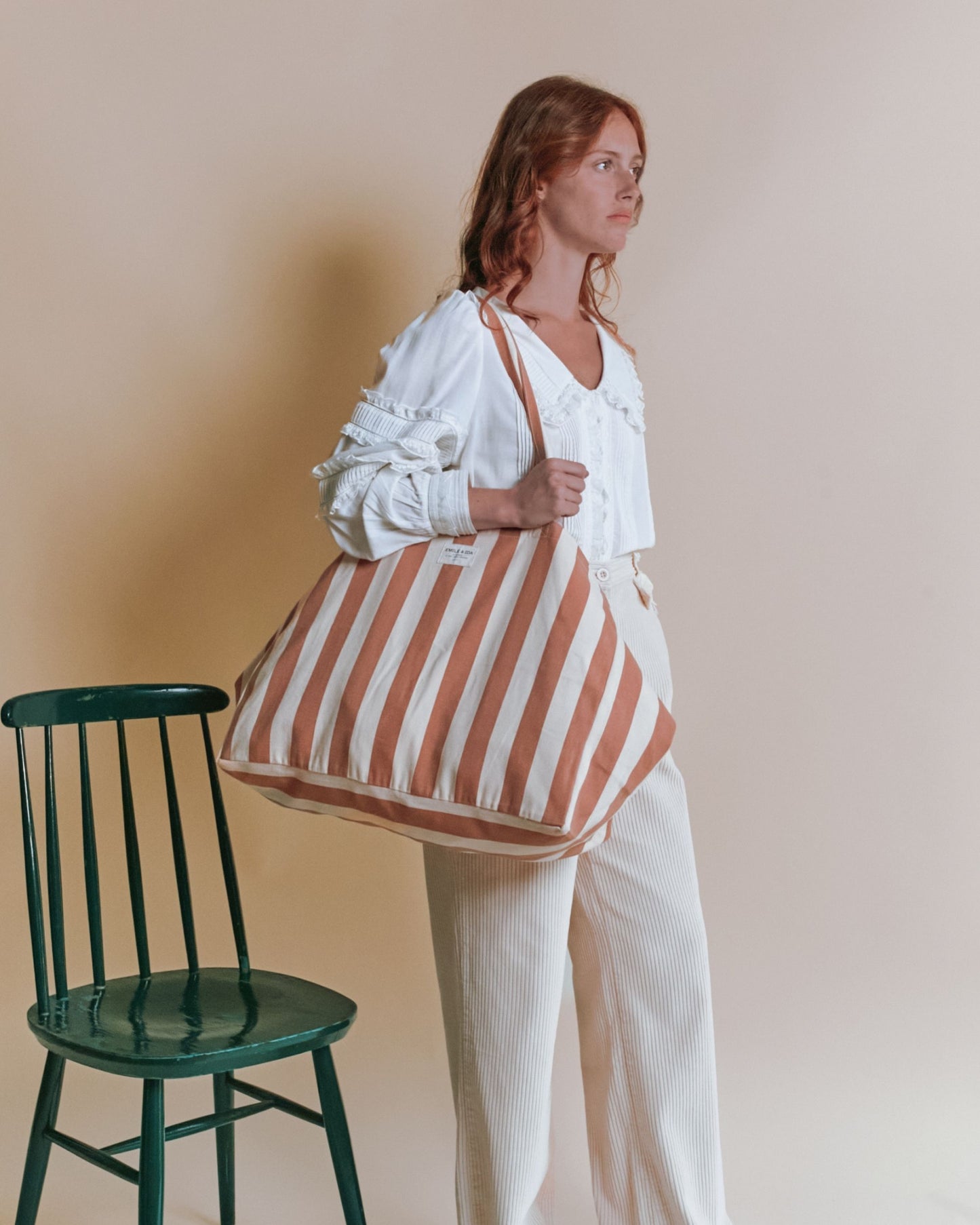 Grand tote bag - Rayé beige et écru