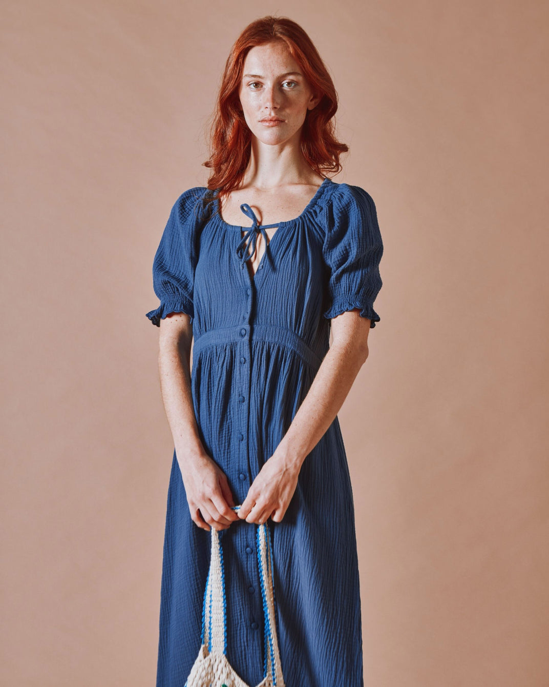 Robe longue - Gaze de coton marine