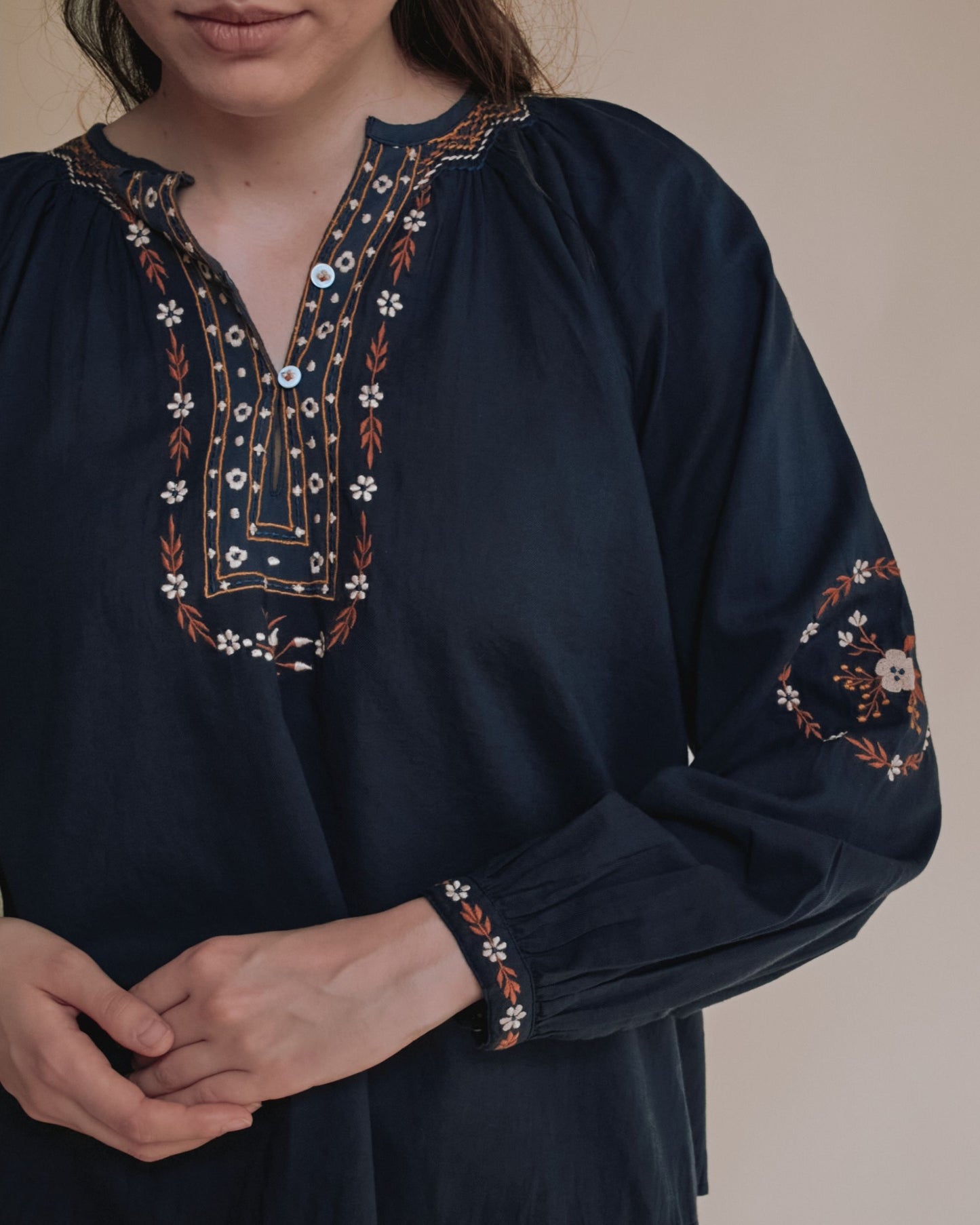 Blouse - Brodée ethnique gris anthracite