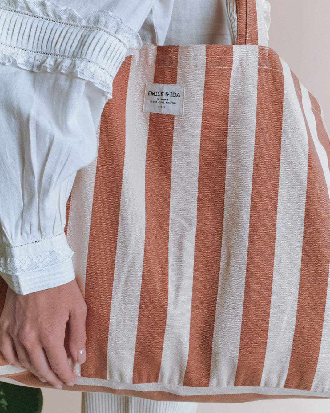 Grand tote bag - Rayé beige et écru