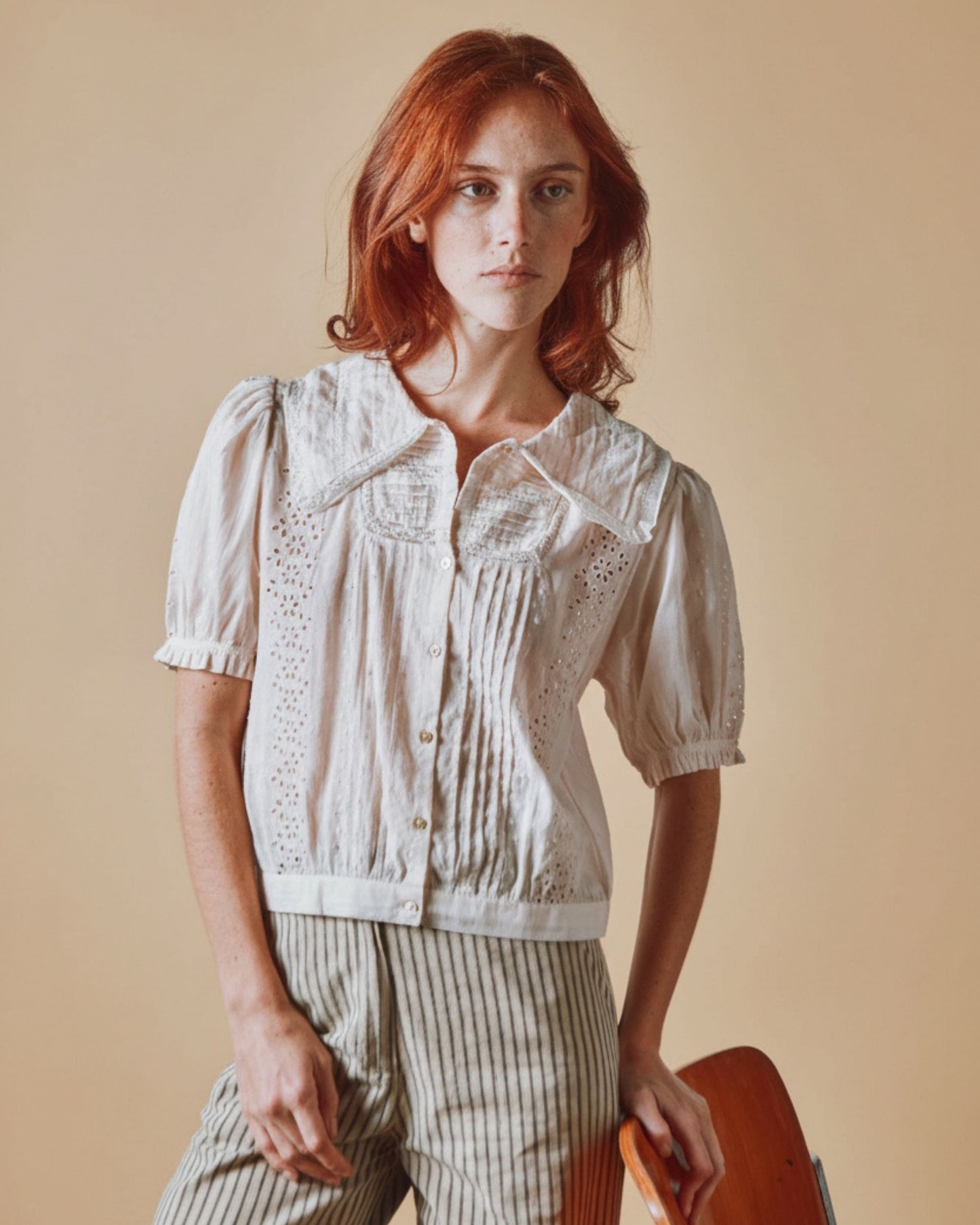 Blouse - Brodé dentelle crème rosé