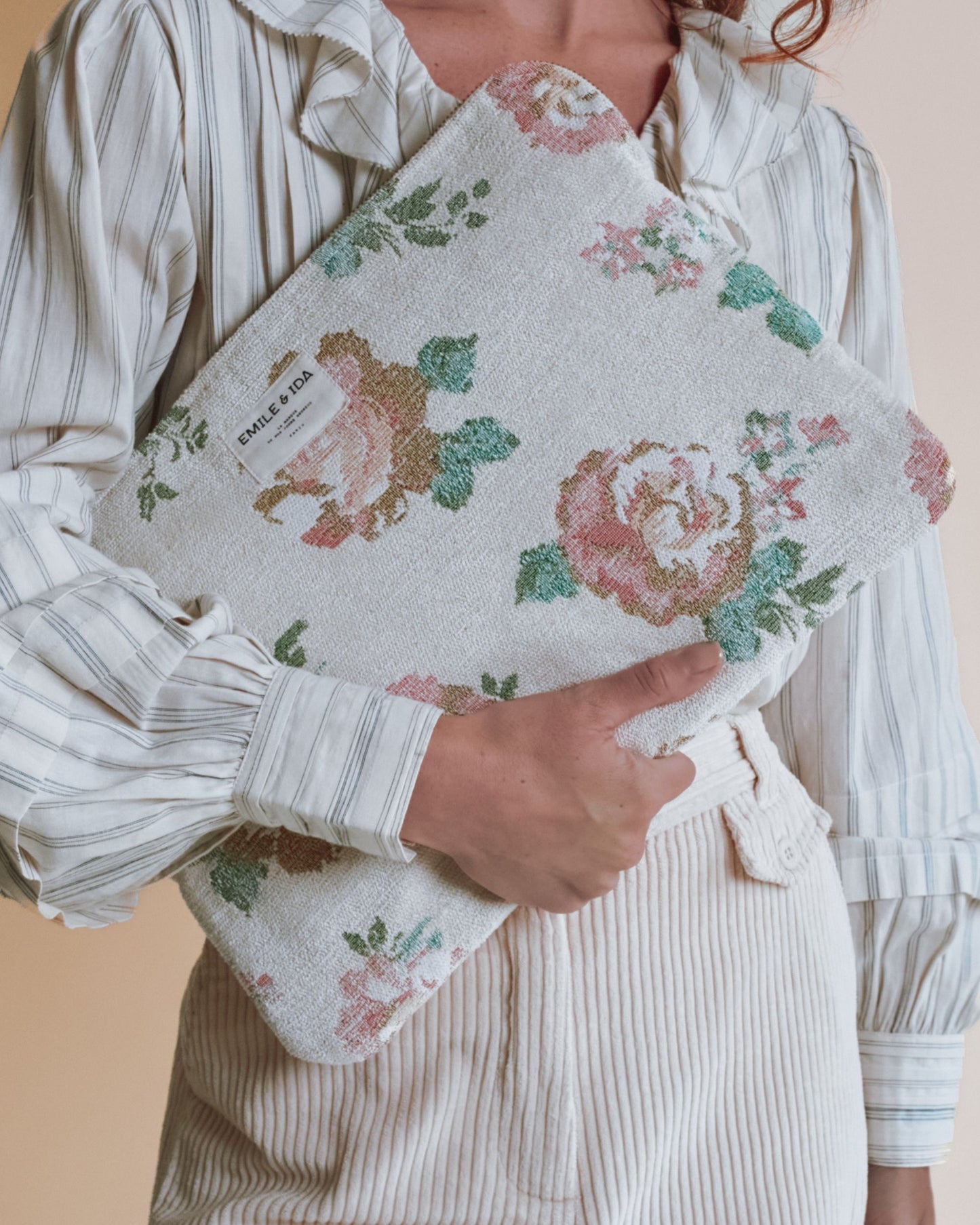 Pochette d'ordinateur - Jacquard fleuri