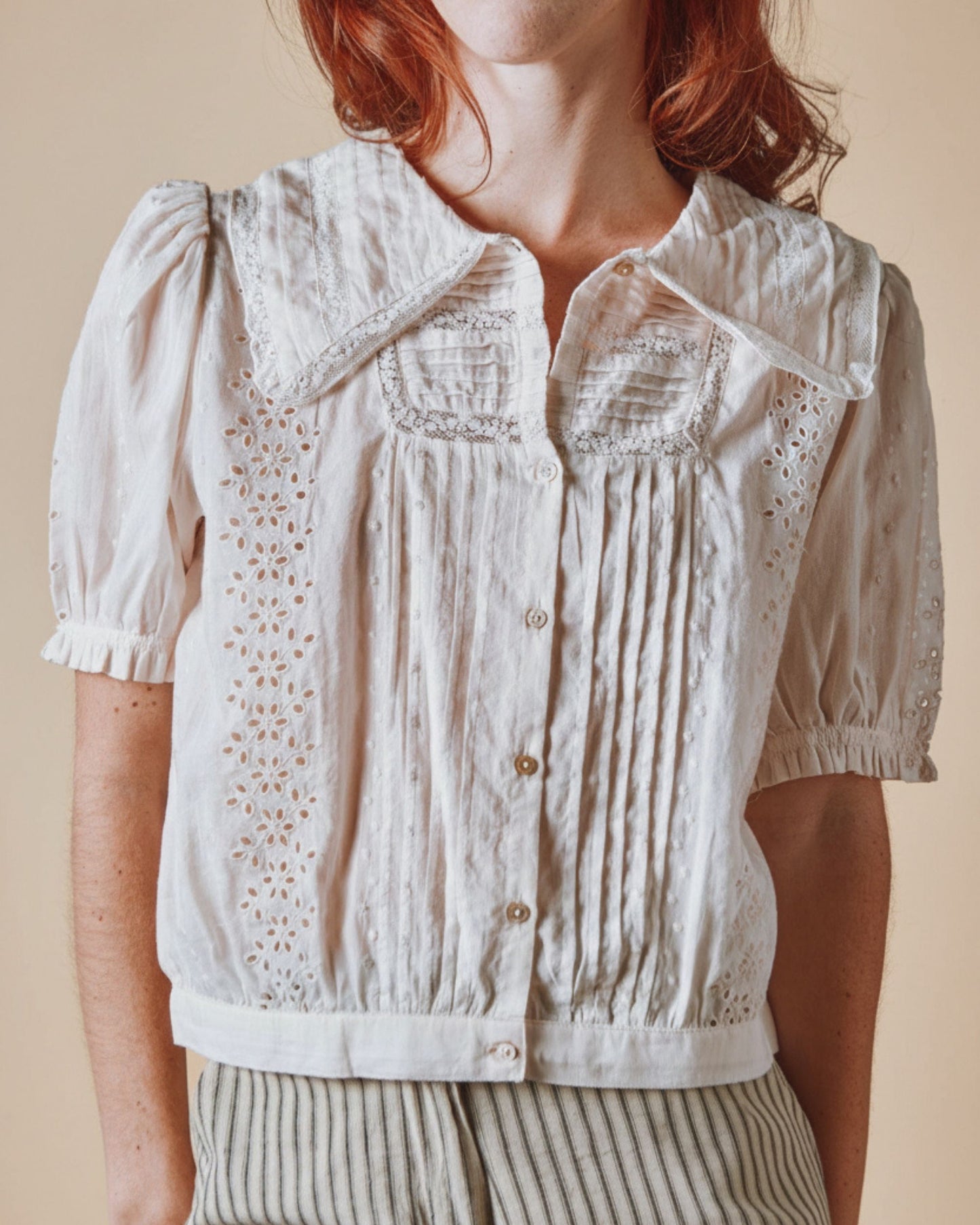 Blouse - Brodé dentelle crème rosé