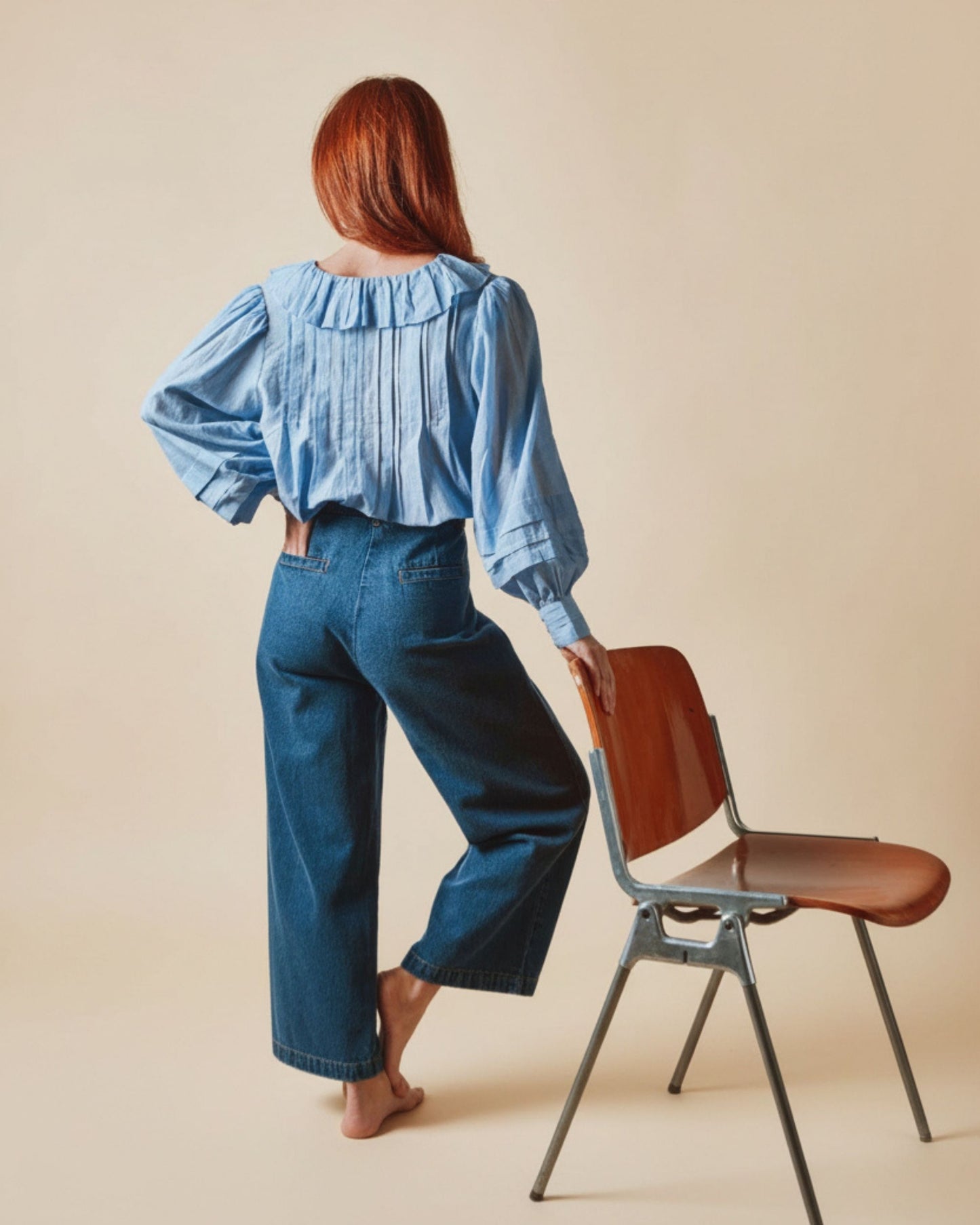 Blouse - Volantée khadi bleu