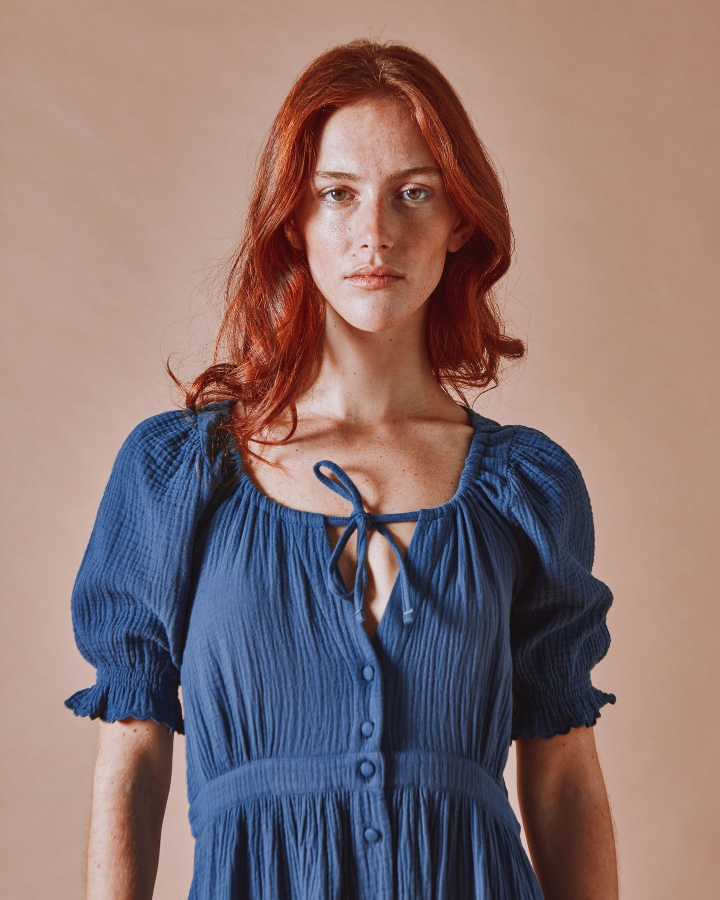 Robe longue - Gaze de coton marine