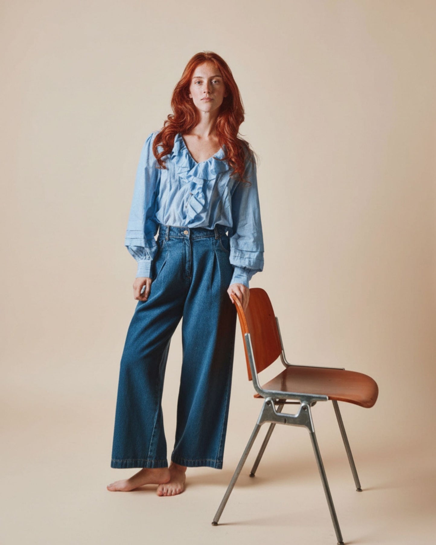 Blouse - Volantée khadi bleu