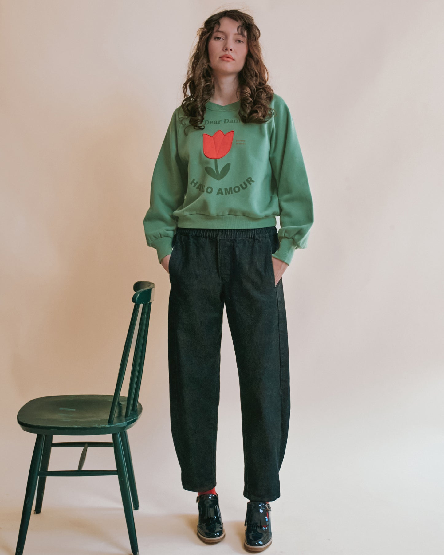Sweat - Tulipe brodée vert