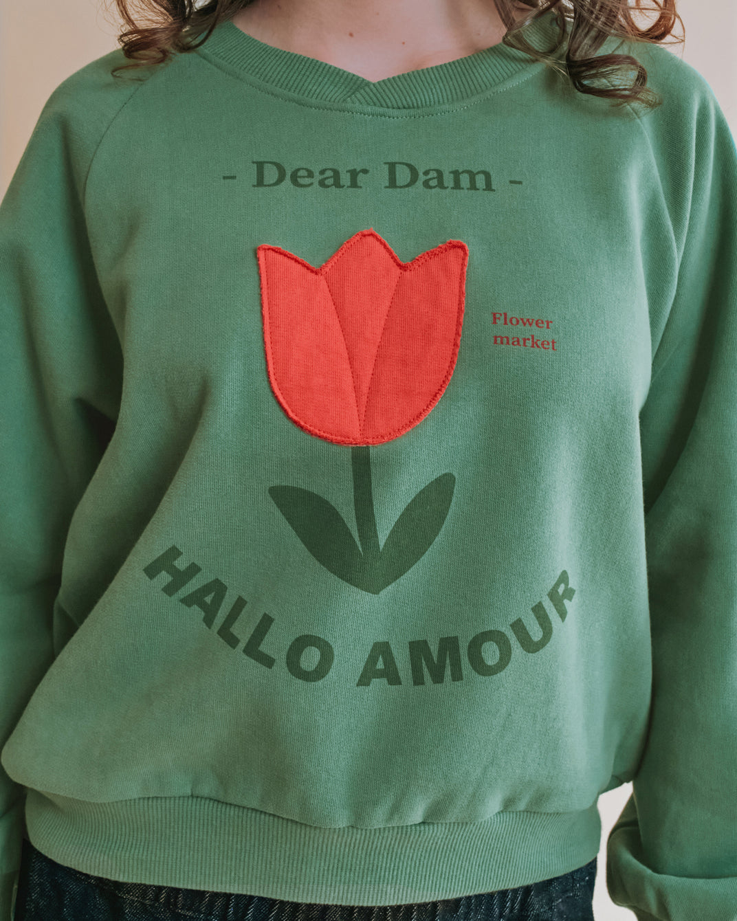 Sweat - Tulipe brodée vert