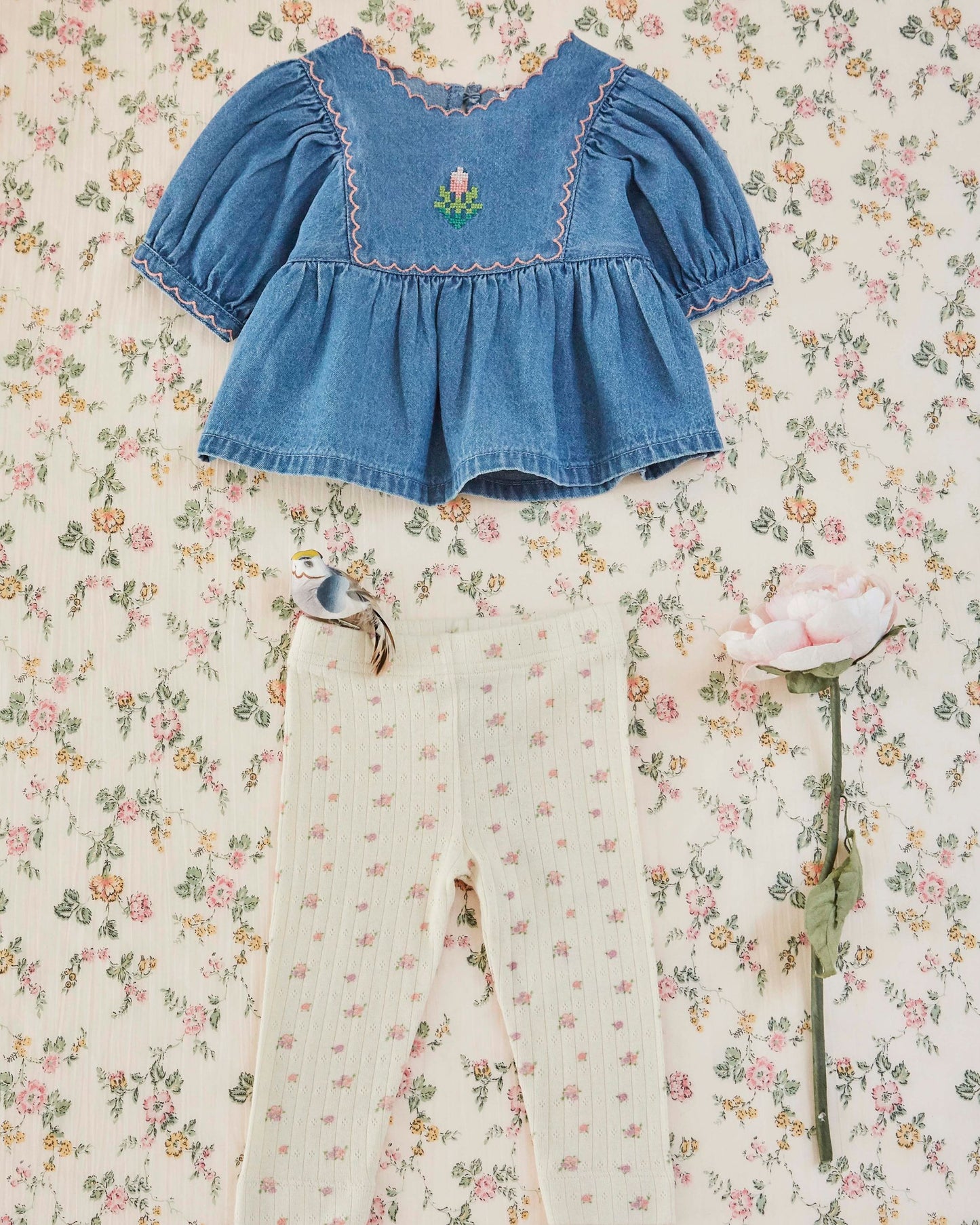 Blouse - Brodé fleur denim