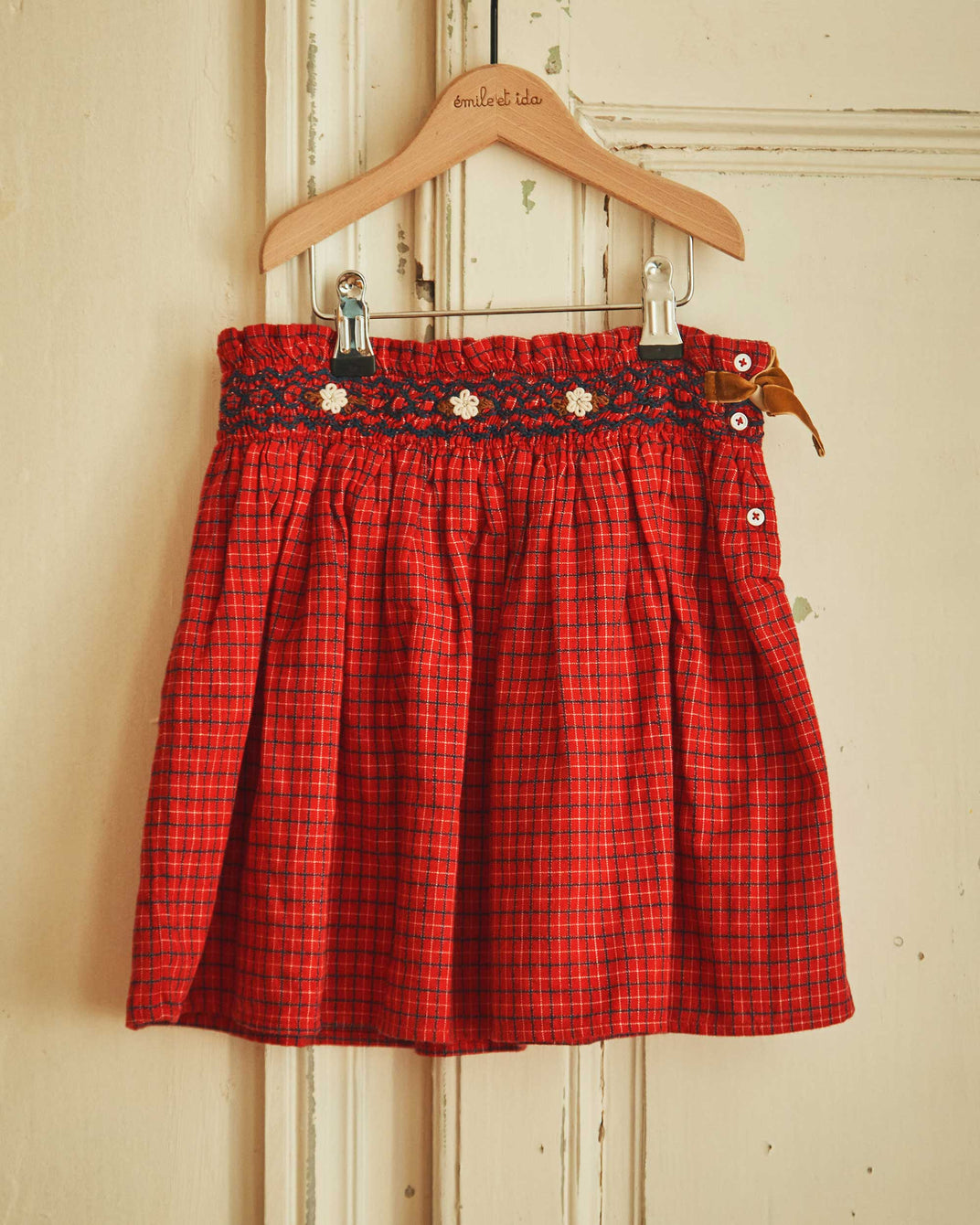 Mini-jupe écossais brodée rouge
