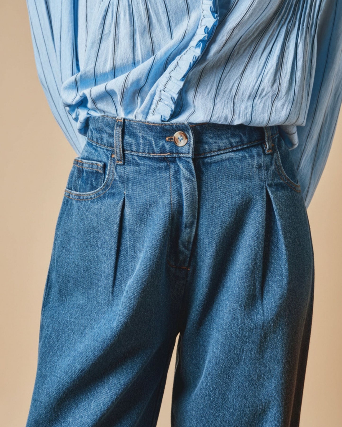 Jean - Crop denim bleu