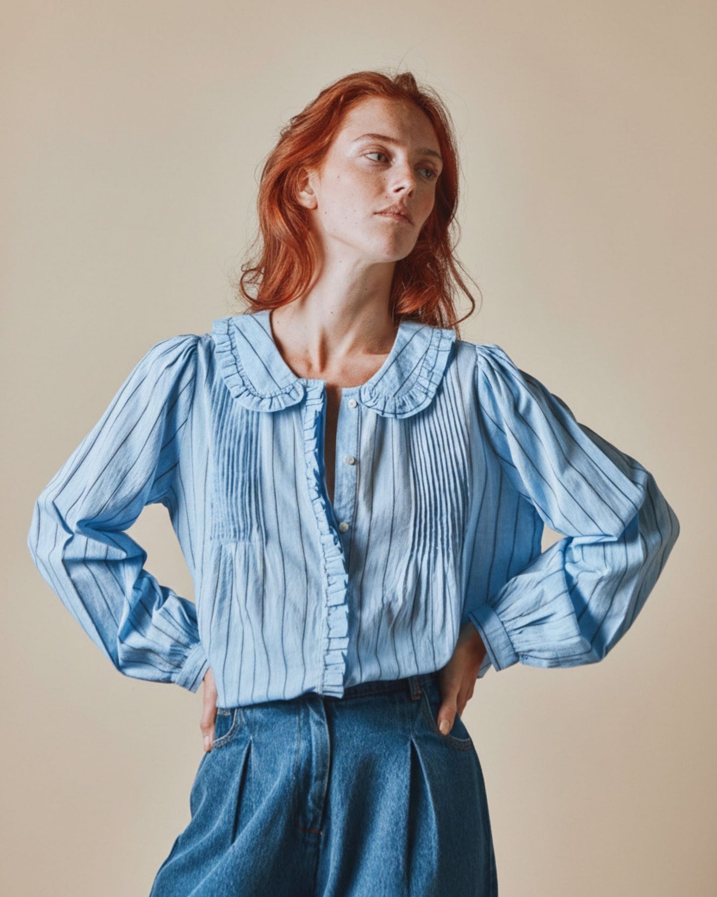 Blouse - Volanté bleu et noir