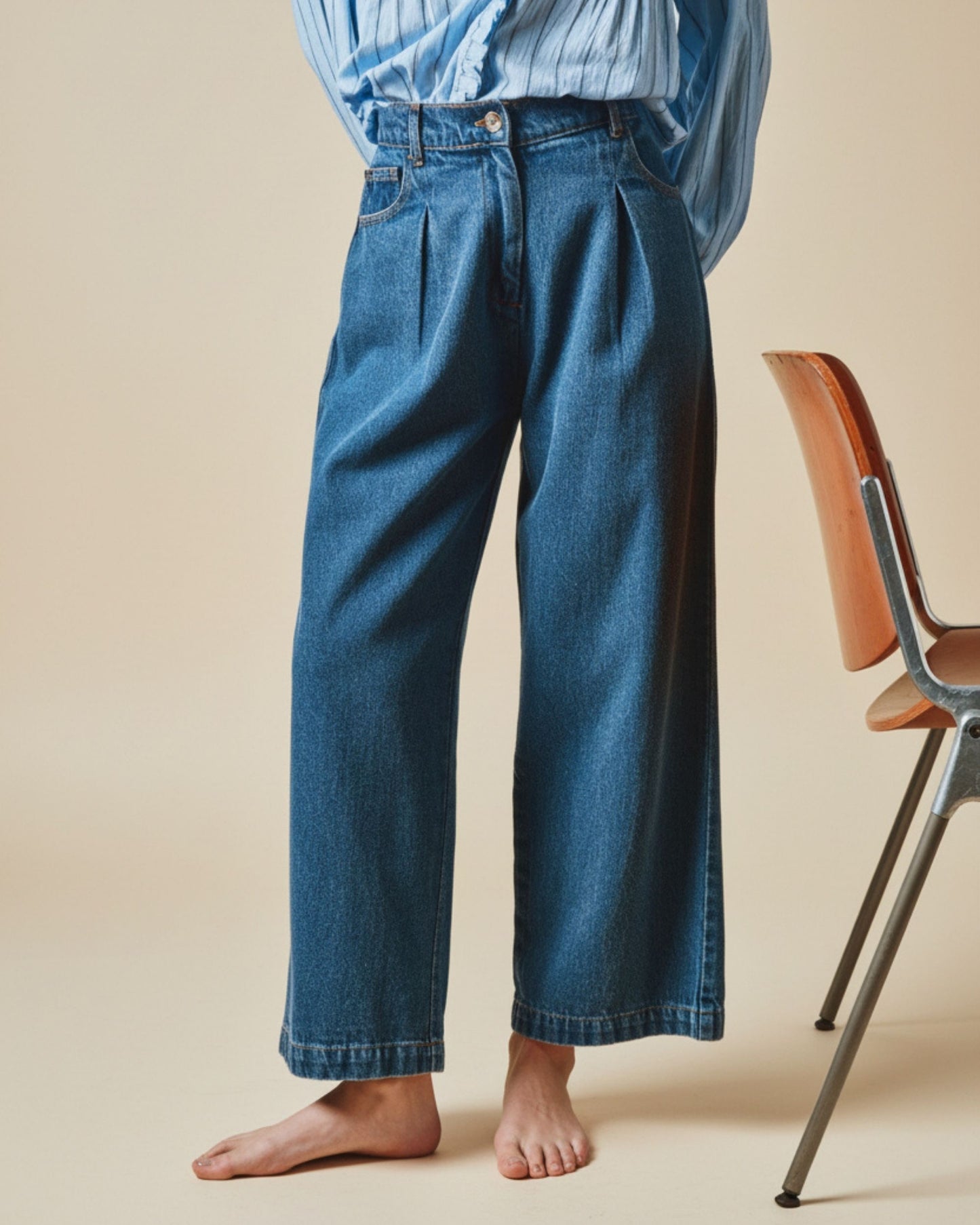 Jean - Crop denim bleu