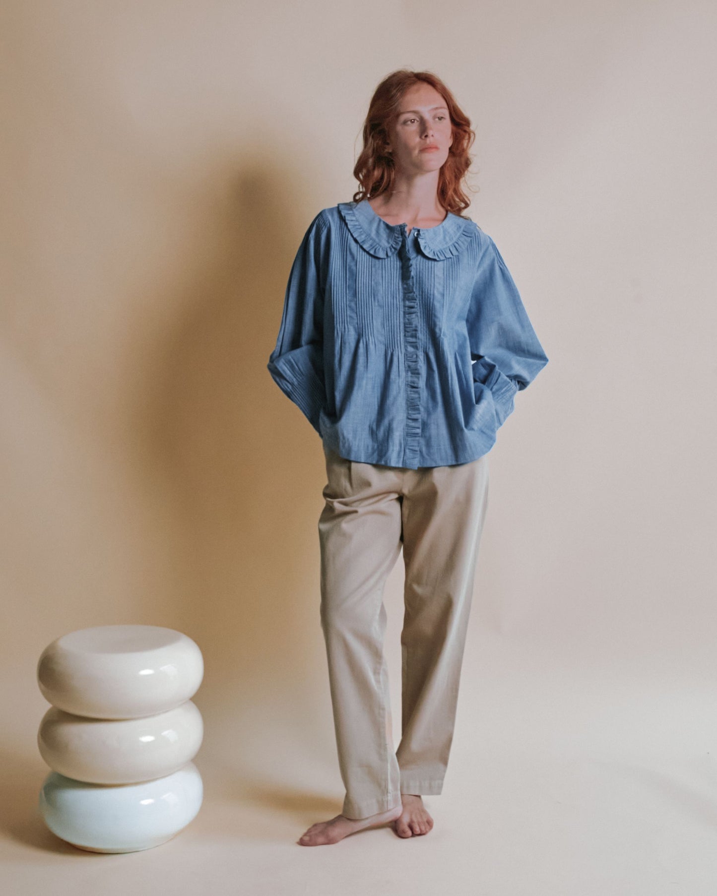 Blouse - Plissée bleu chambray