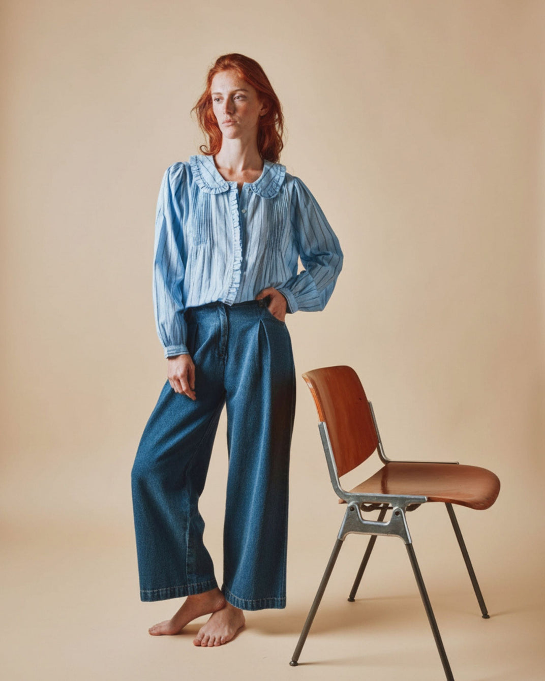 Jean - Crop denim bleu