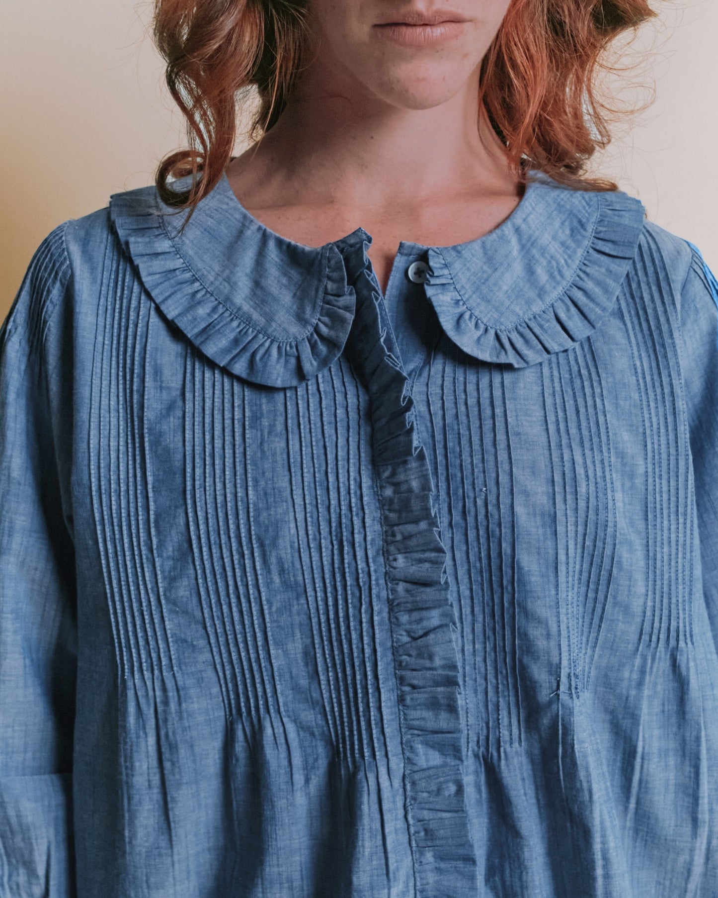 Blouse - Plissée bleu chambray