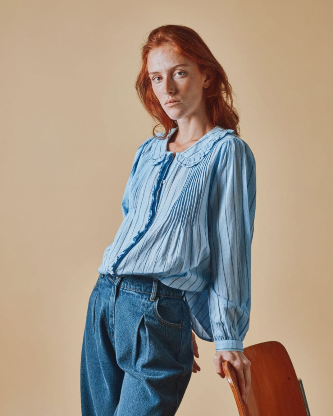 Blouse - Volanté bleu et noir