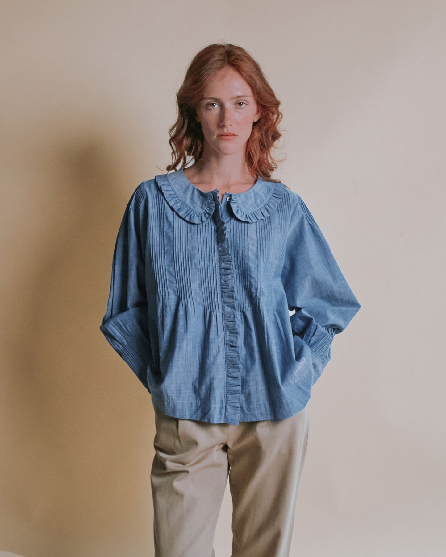 Blouse - Plissée bleu chambray