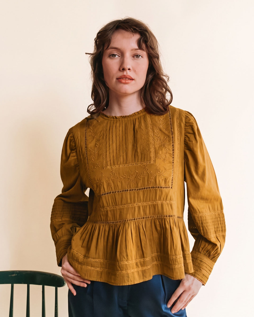 Blouse - Vintage brodée olive