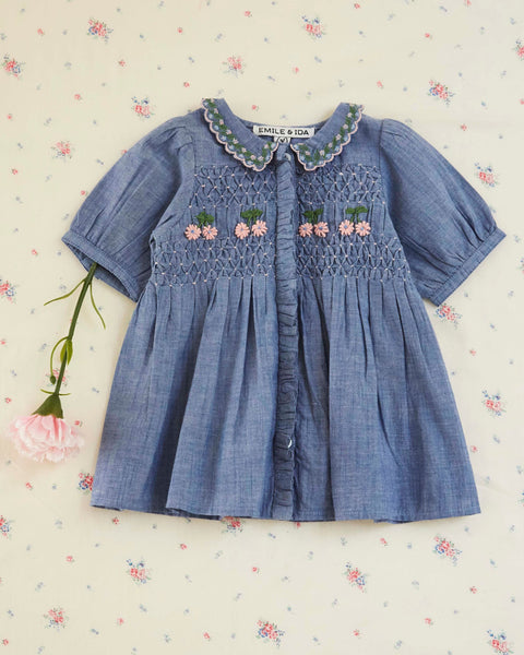 Robe - Brodé smocké chambray