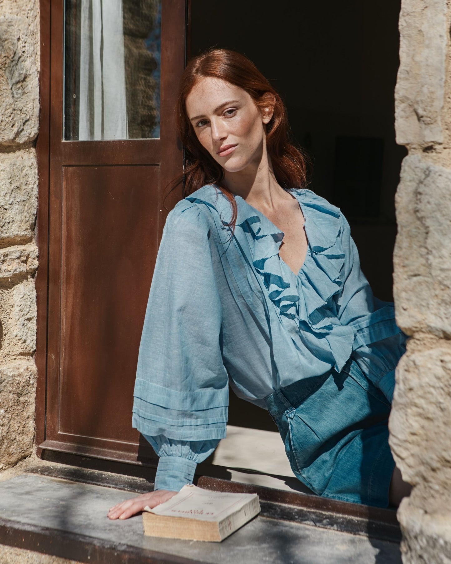 Blouse - Volantée khadi bleu