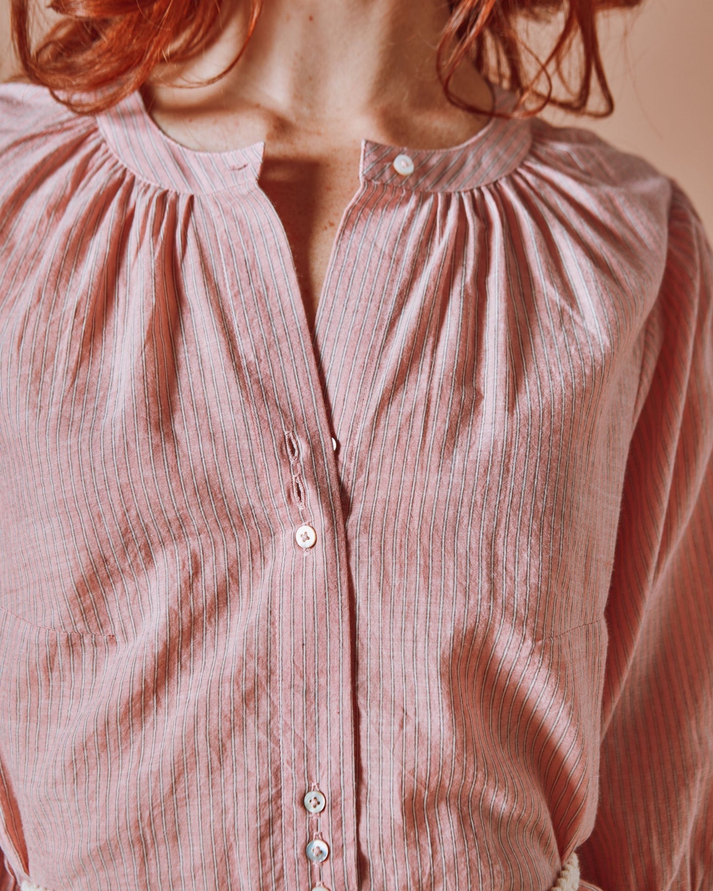 Robe midi - Fines rayures khadi rose