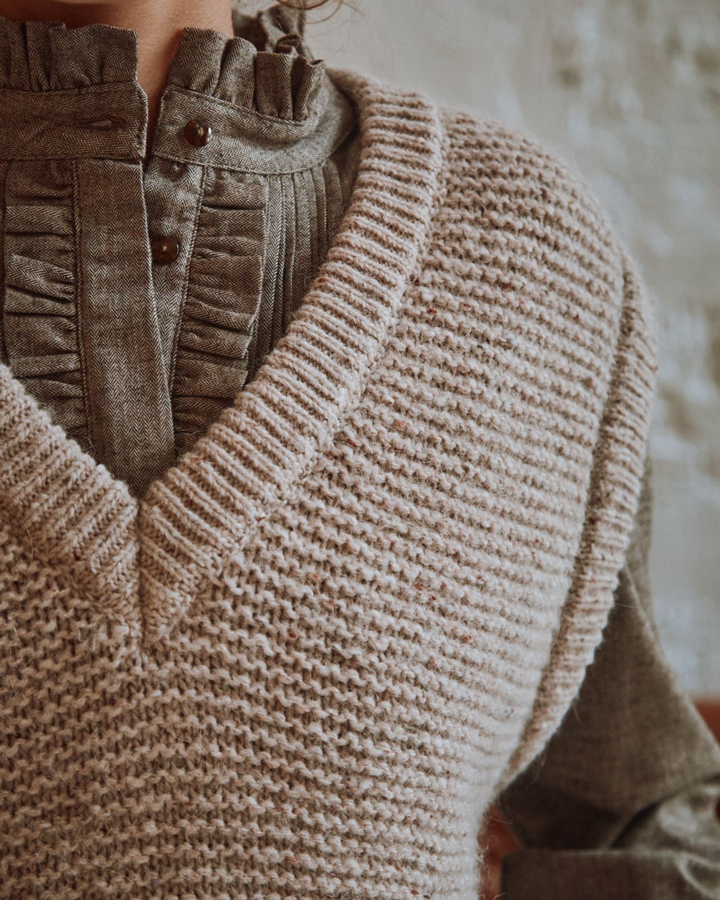 Blouse à volants chiné beige