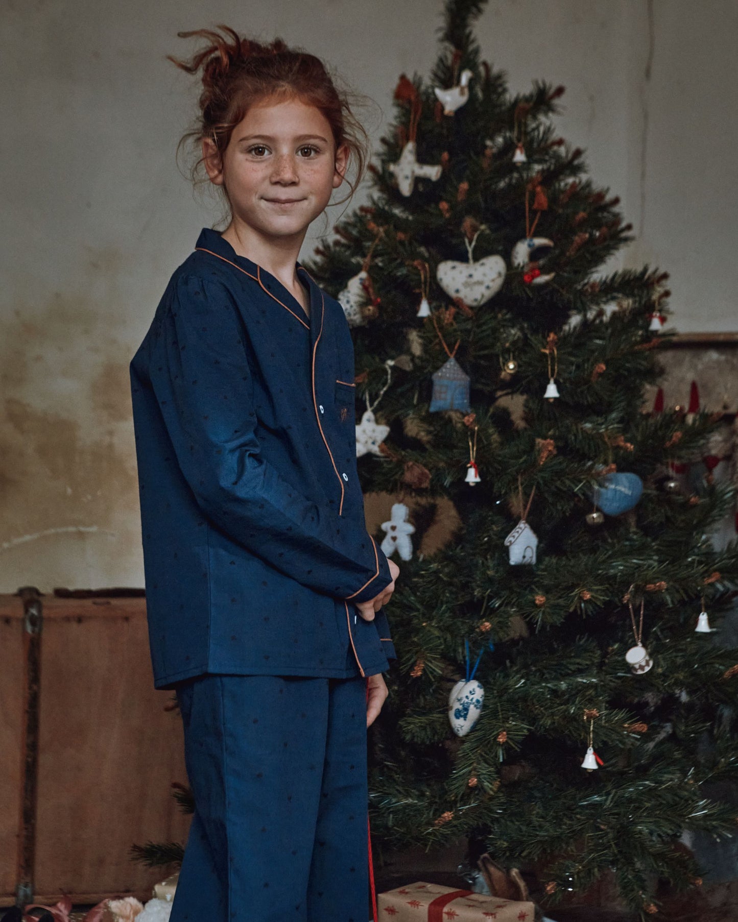 Pyjama fille coeurs brodés navy