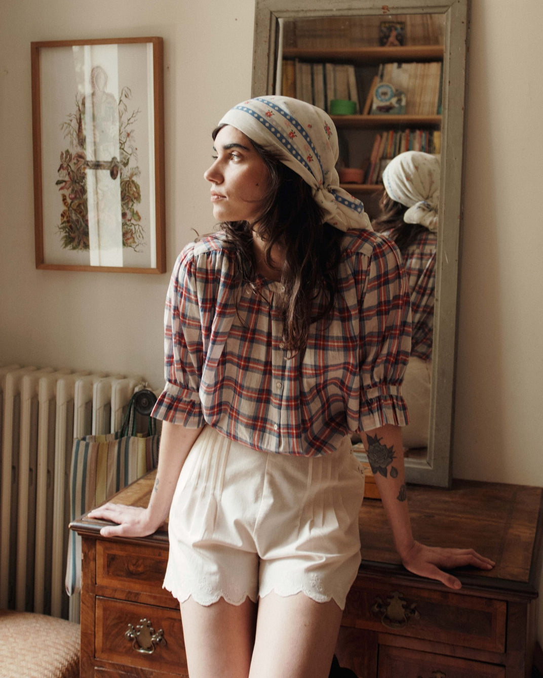 Blouse - Carreaux khadi écru