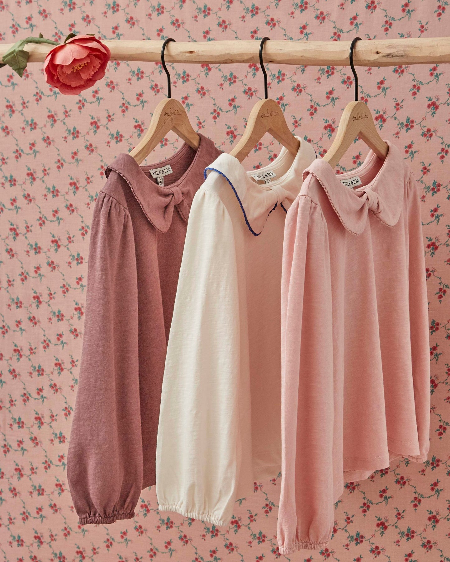 T-shirt col noeud coton bio rose