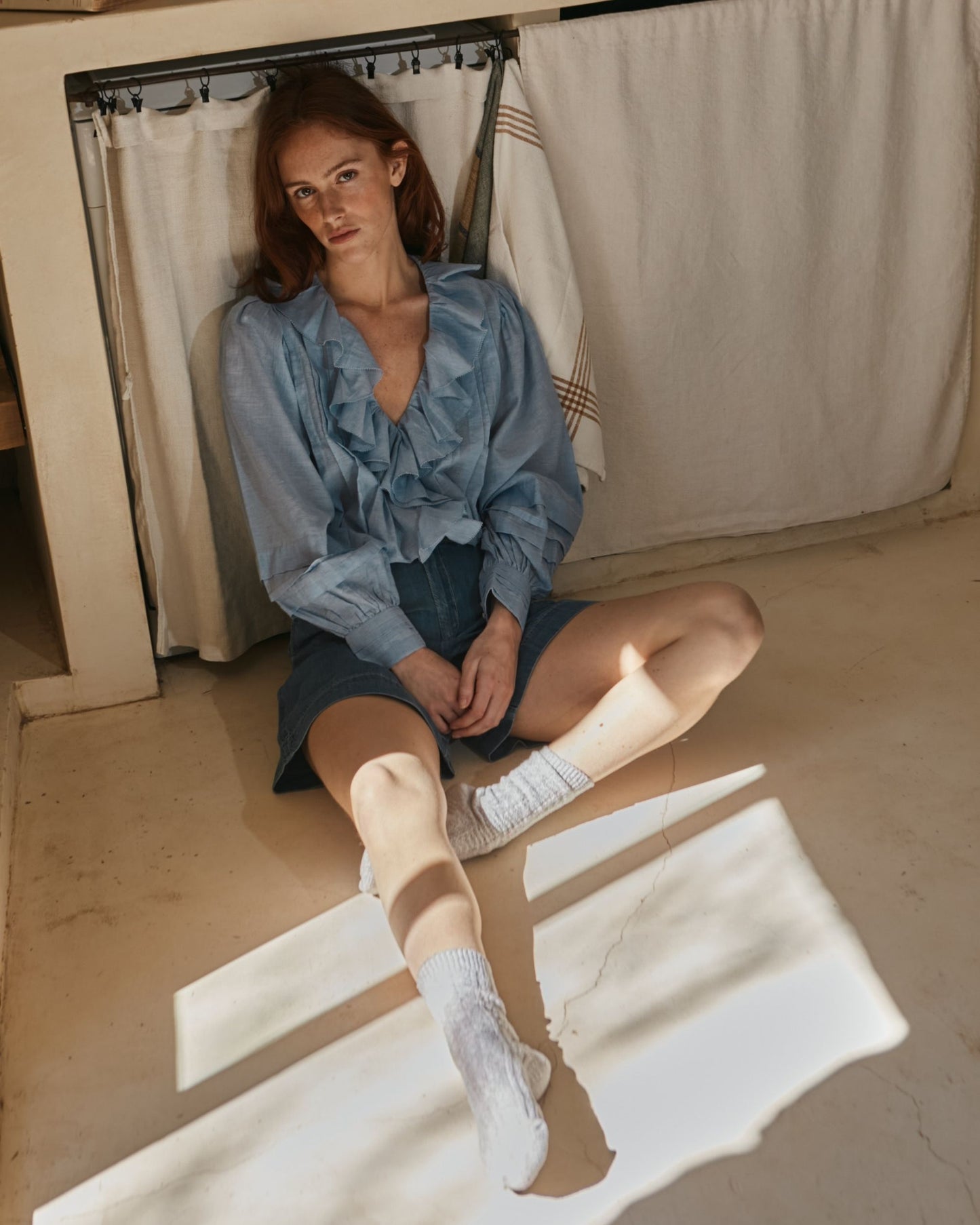 Blouse - Volantée khadi bleu