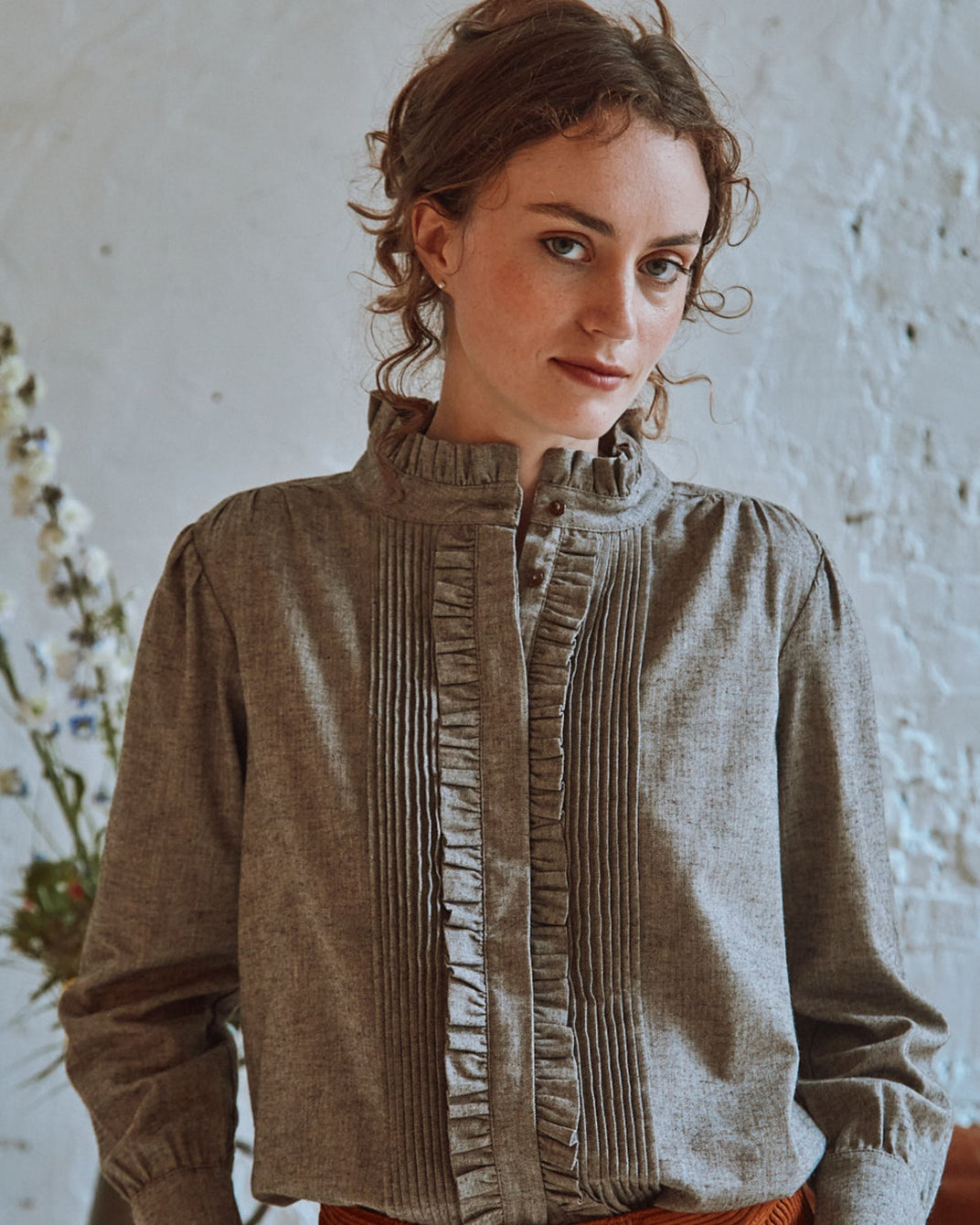 Blouse à volants chiné beige