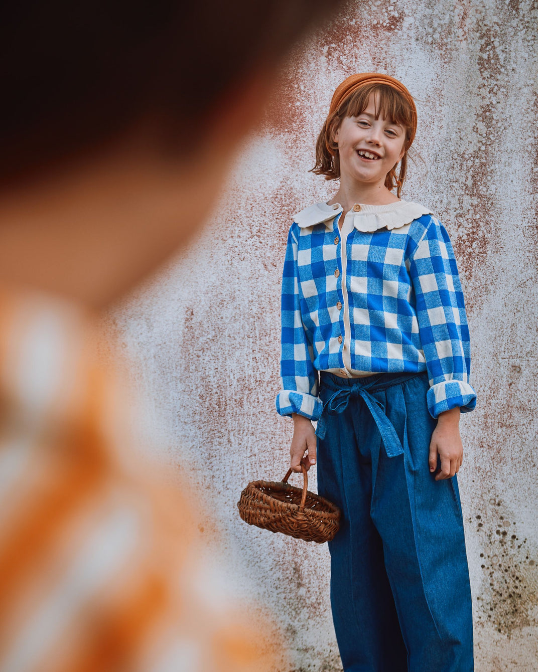 Cardigan coton bio fille vichy bleu