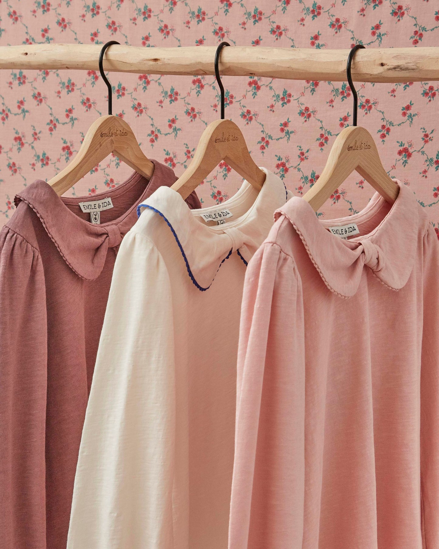 T-shirt col noeud coton bio rose