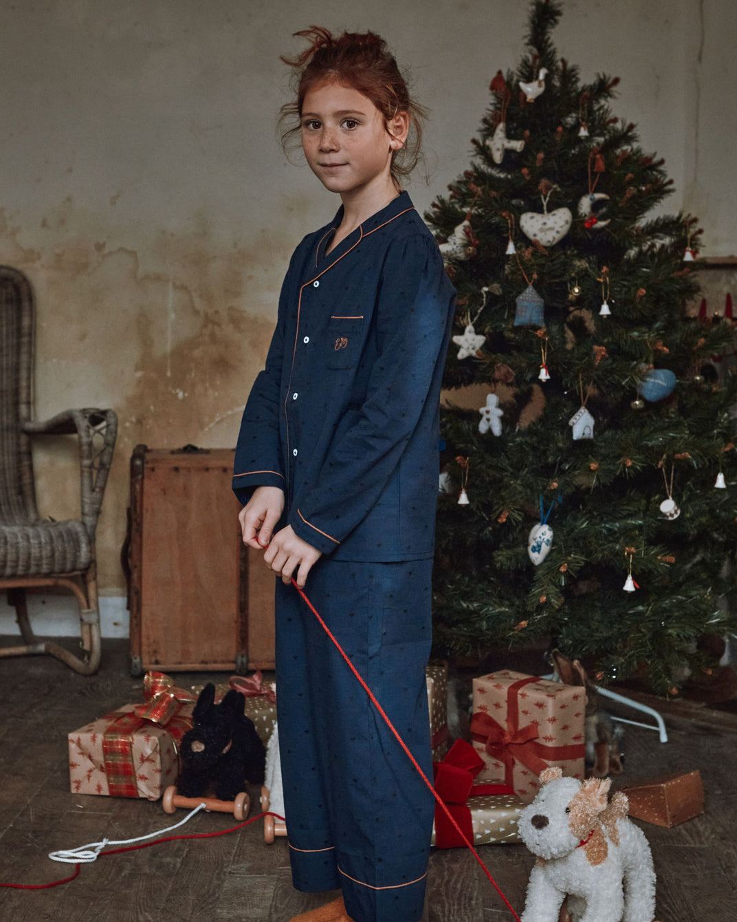 Pyjama fille coeurs brodés navy