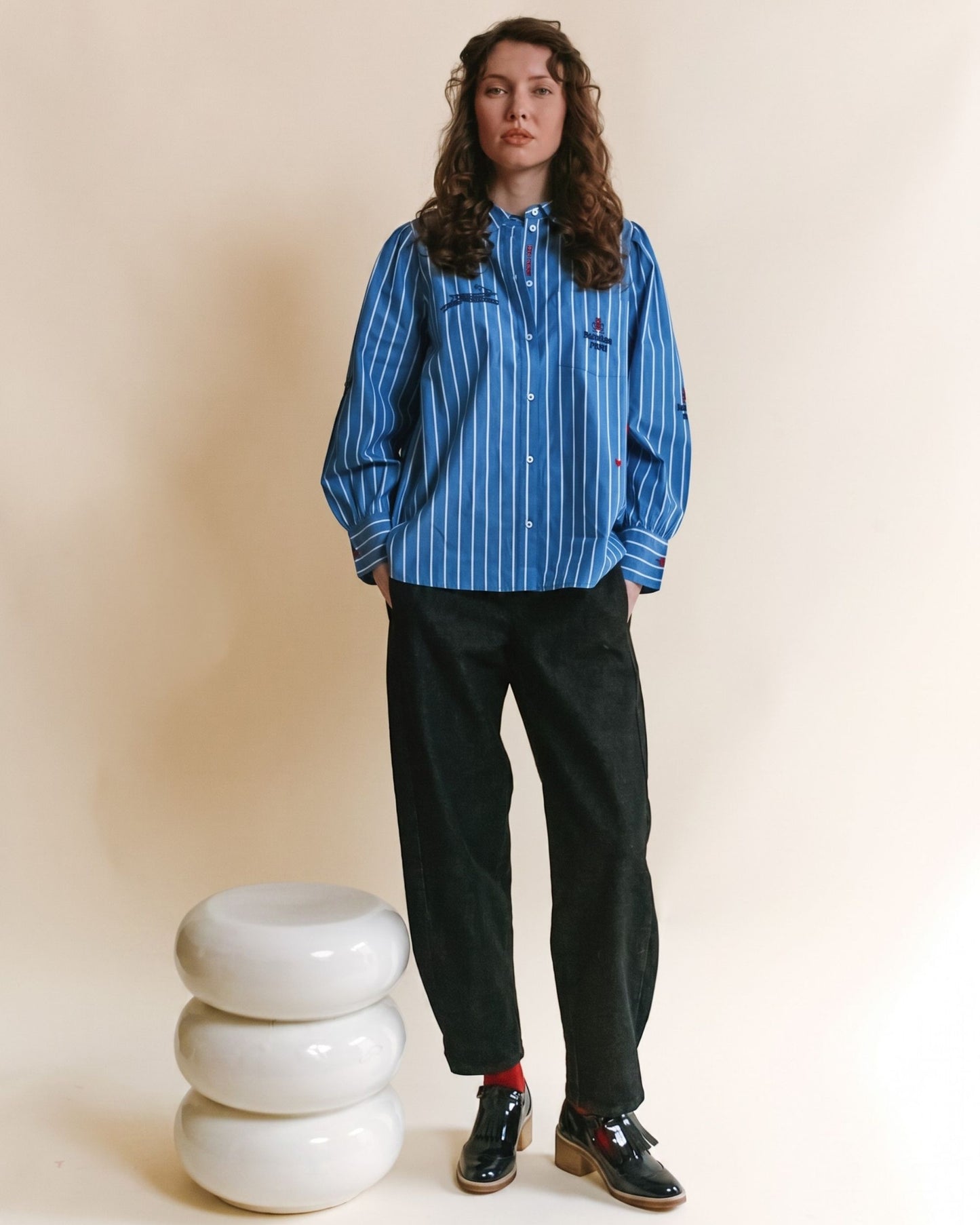 Chemise - Brodée rayures bleu