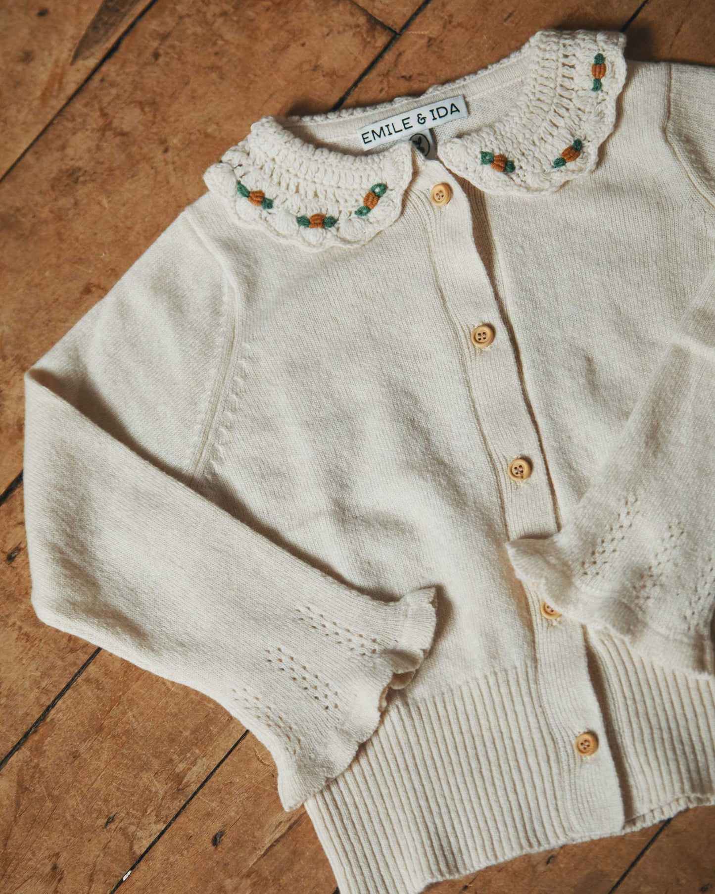 Cardigan col crochet merinos écru